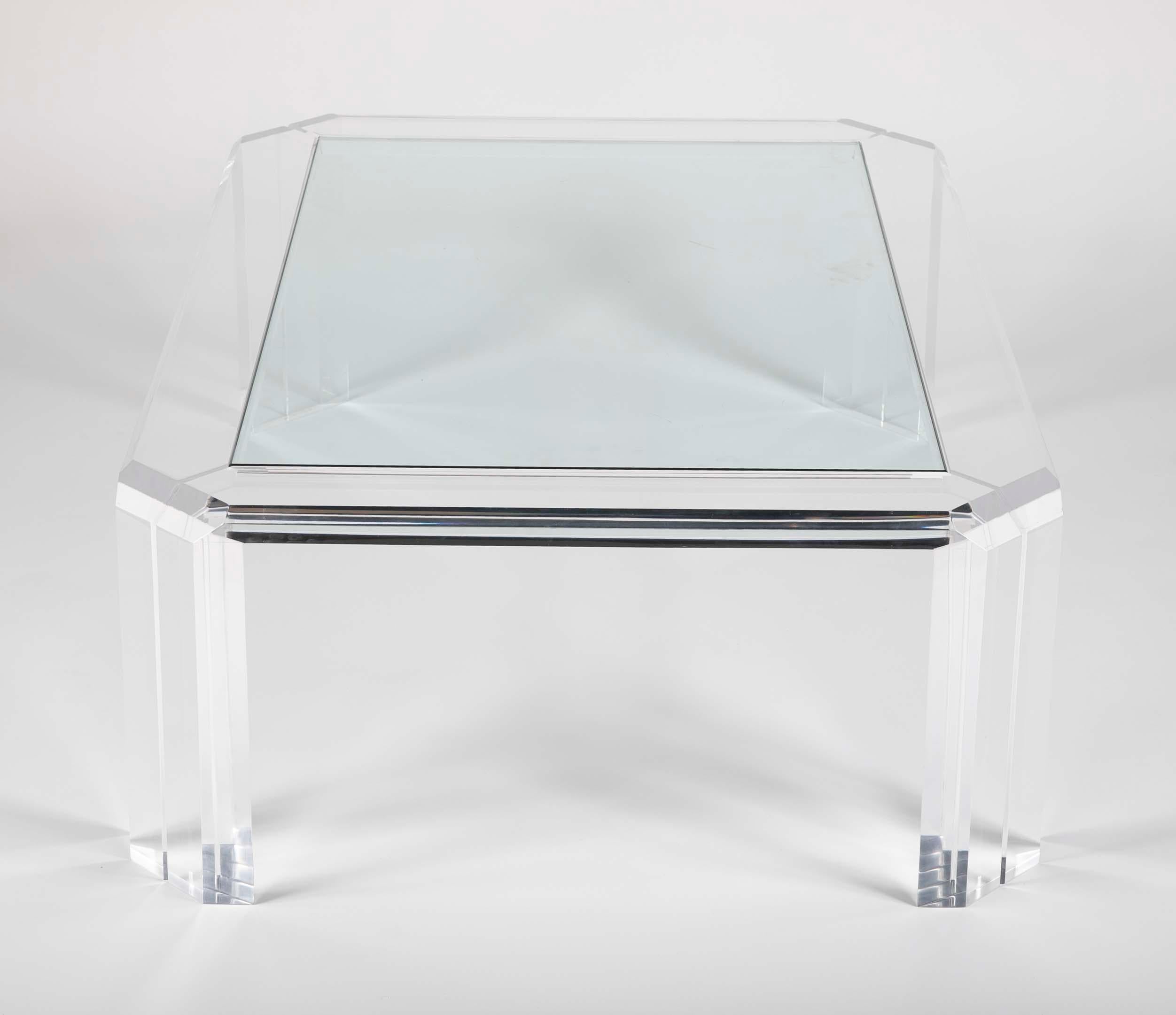 Modern Lucite and Glass Coffee Table by Le Prismatiques