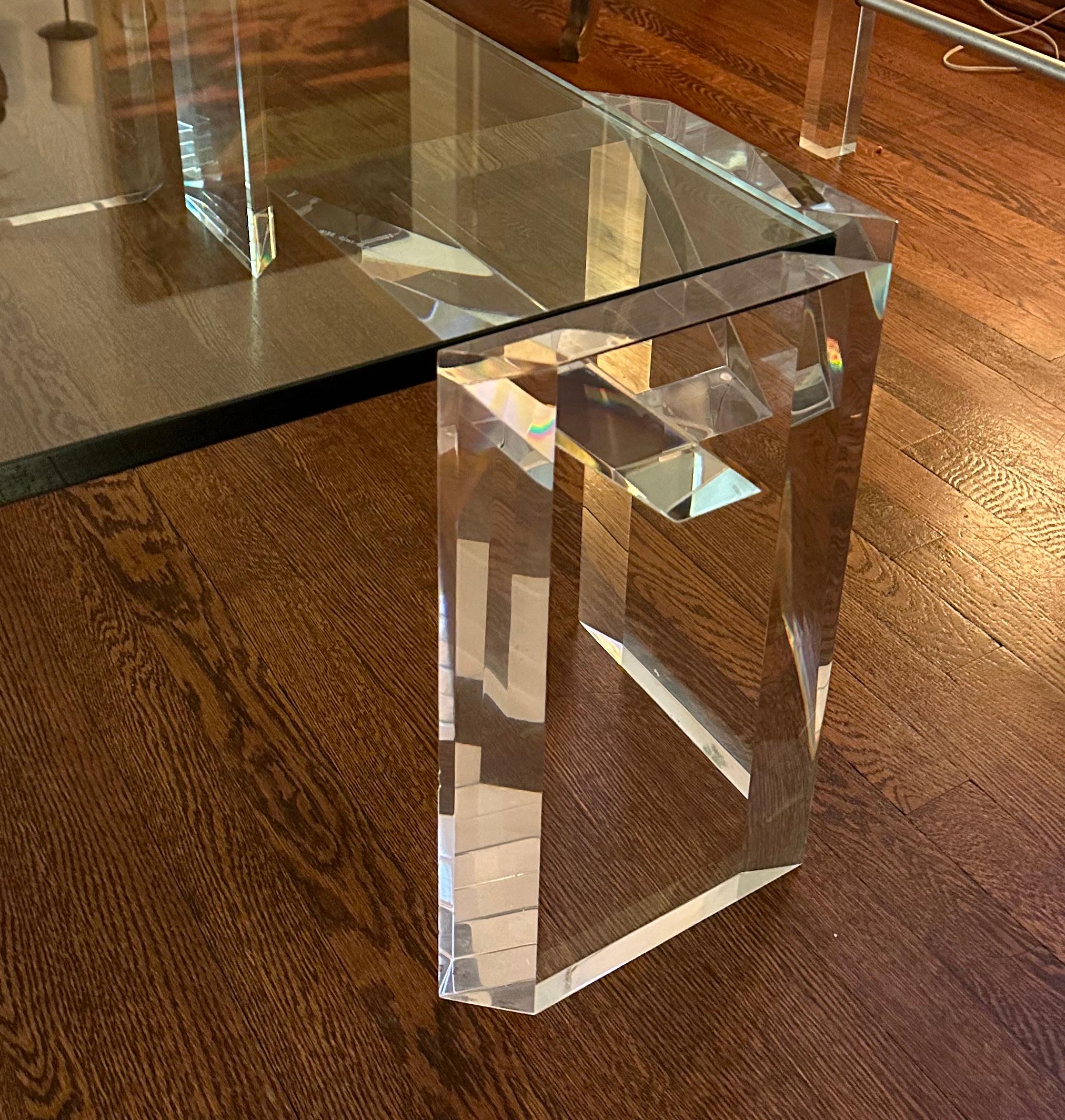 Post-Modern Lucite and Glass Coffee Table For Sale