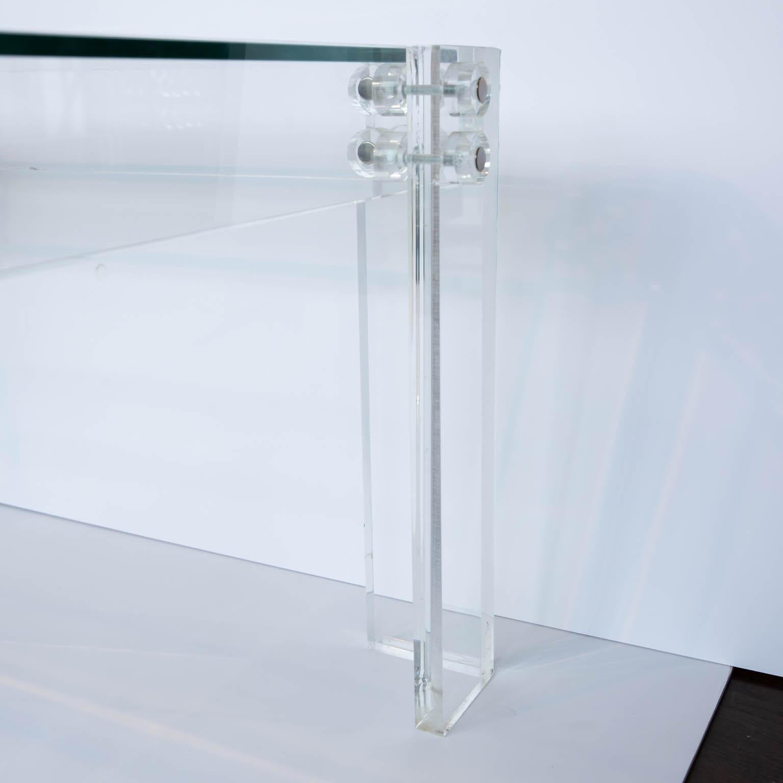 American Lucite and Glass Coffee Table For Sale