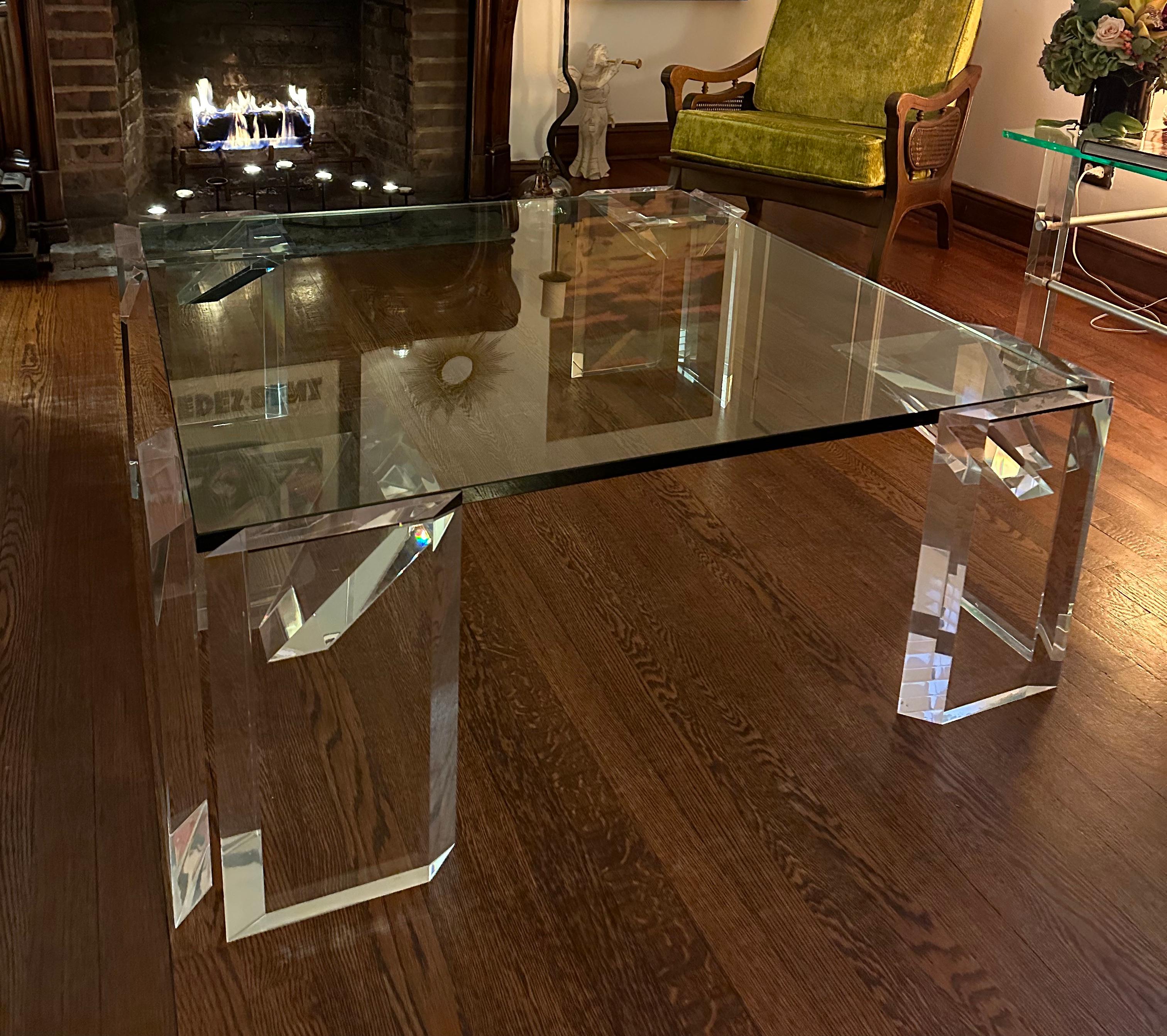 North American Lucite and Glass Coffee Table For Sale