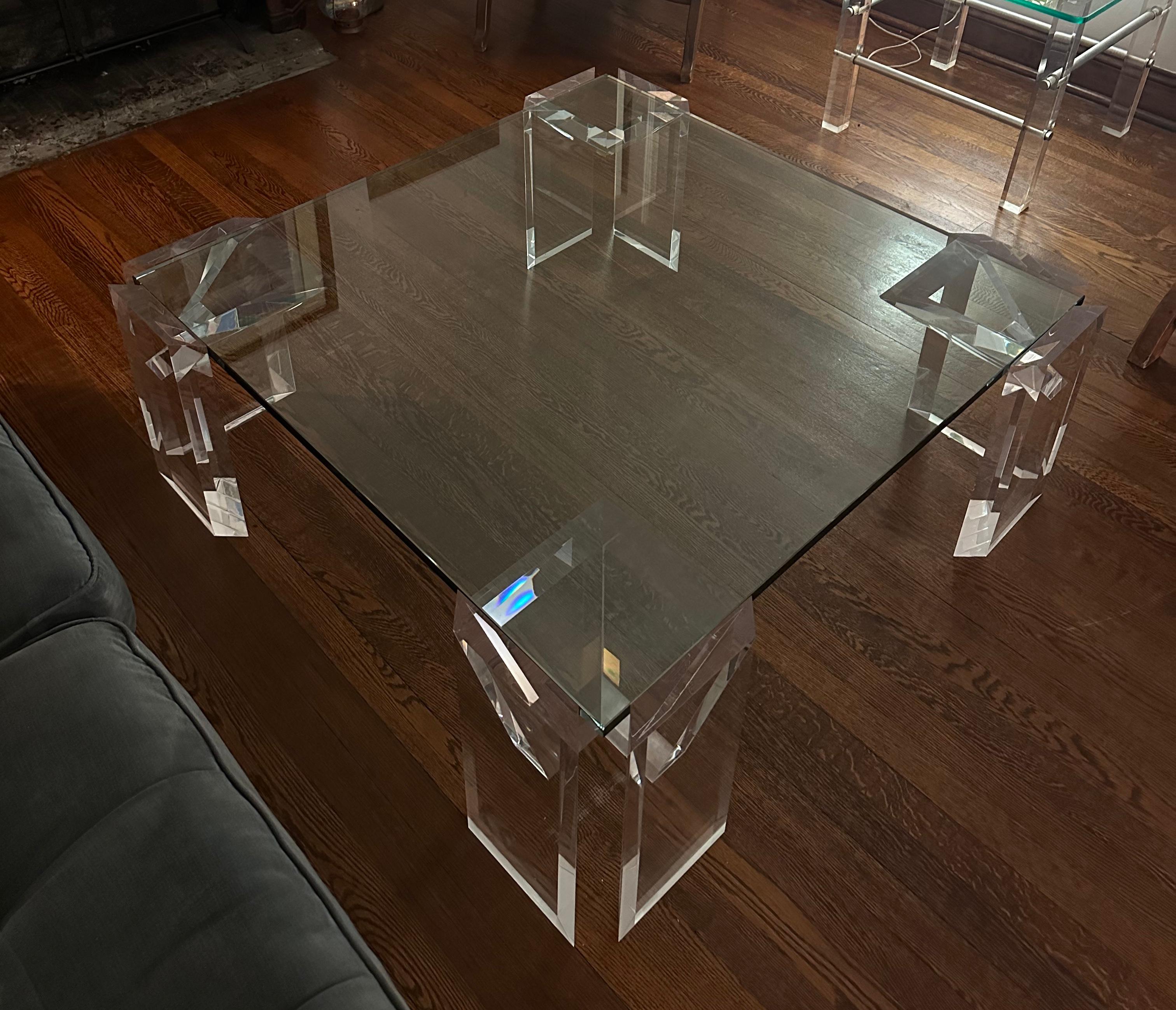 Lucite and Glass Coffee Table For Sale 2