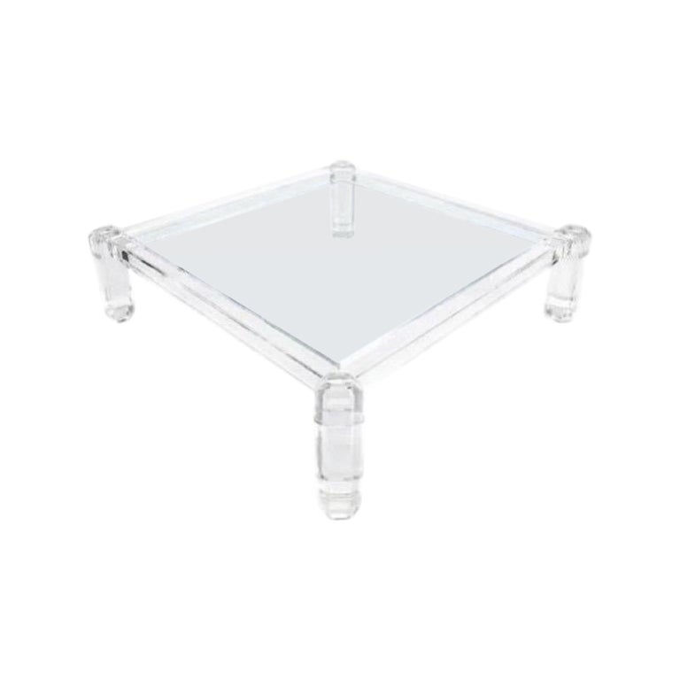 Mesa baja de cristal y lucita al estilo de Charles Hollis Jones en venta