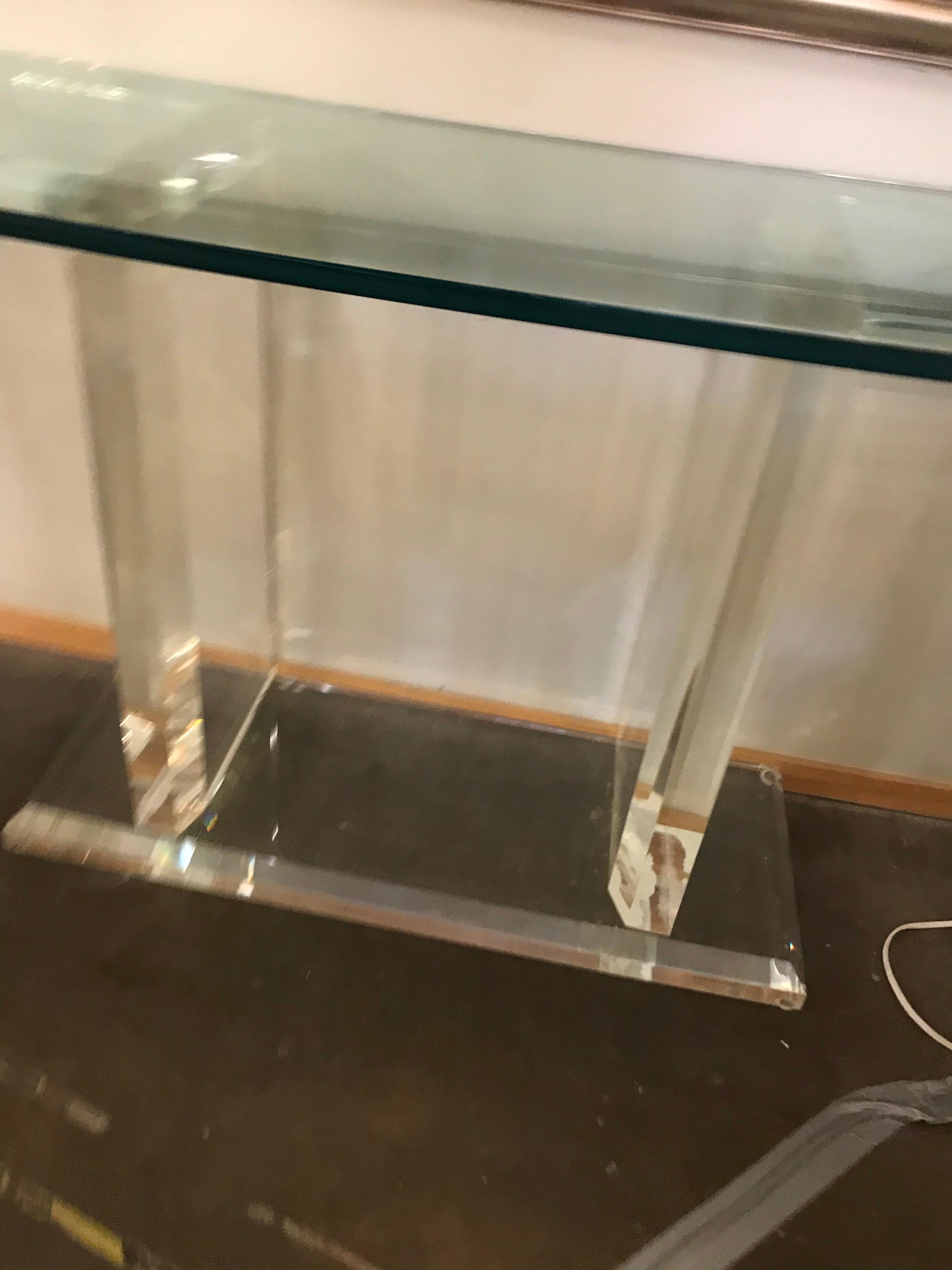 American Lucite and Glass Console For Sale