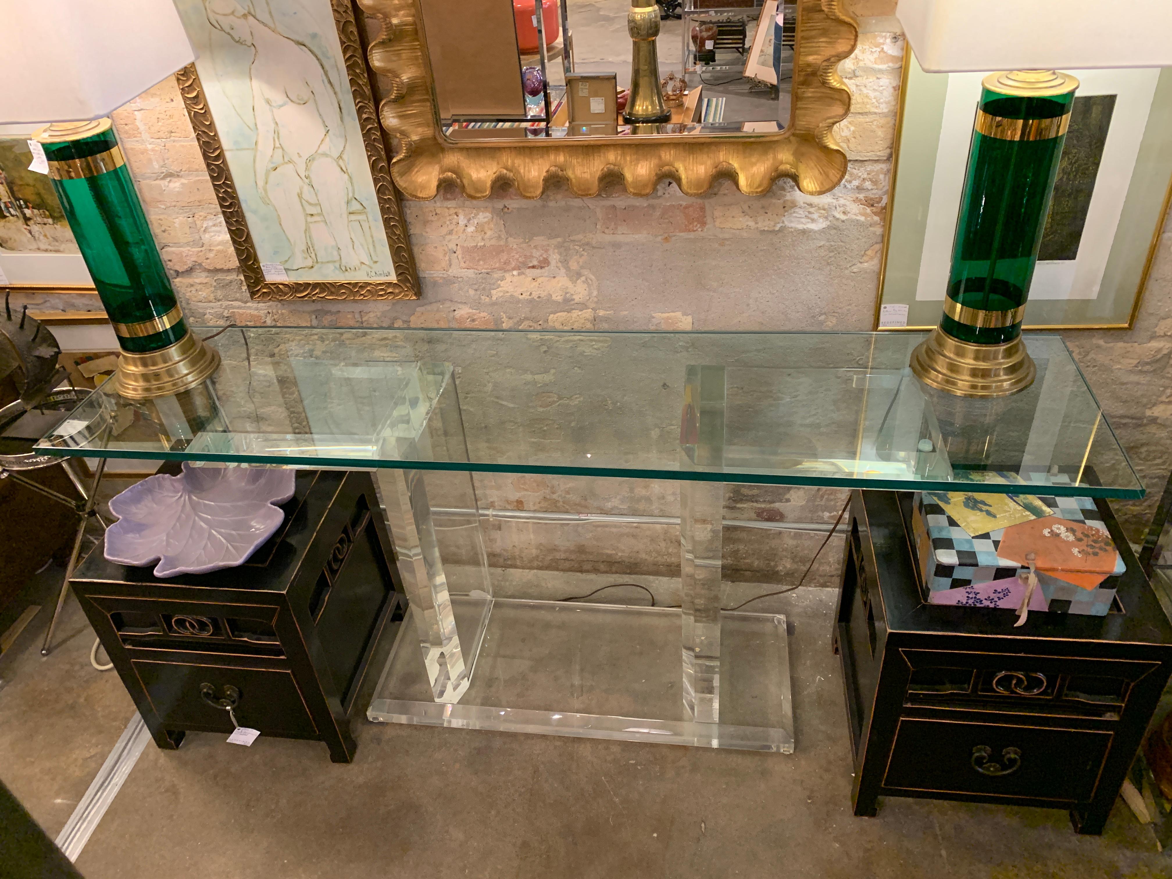 Late 20th Century Lucite and Glass Console For Sale