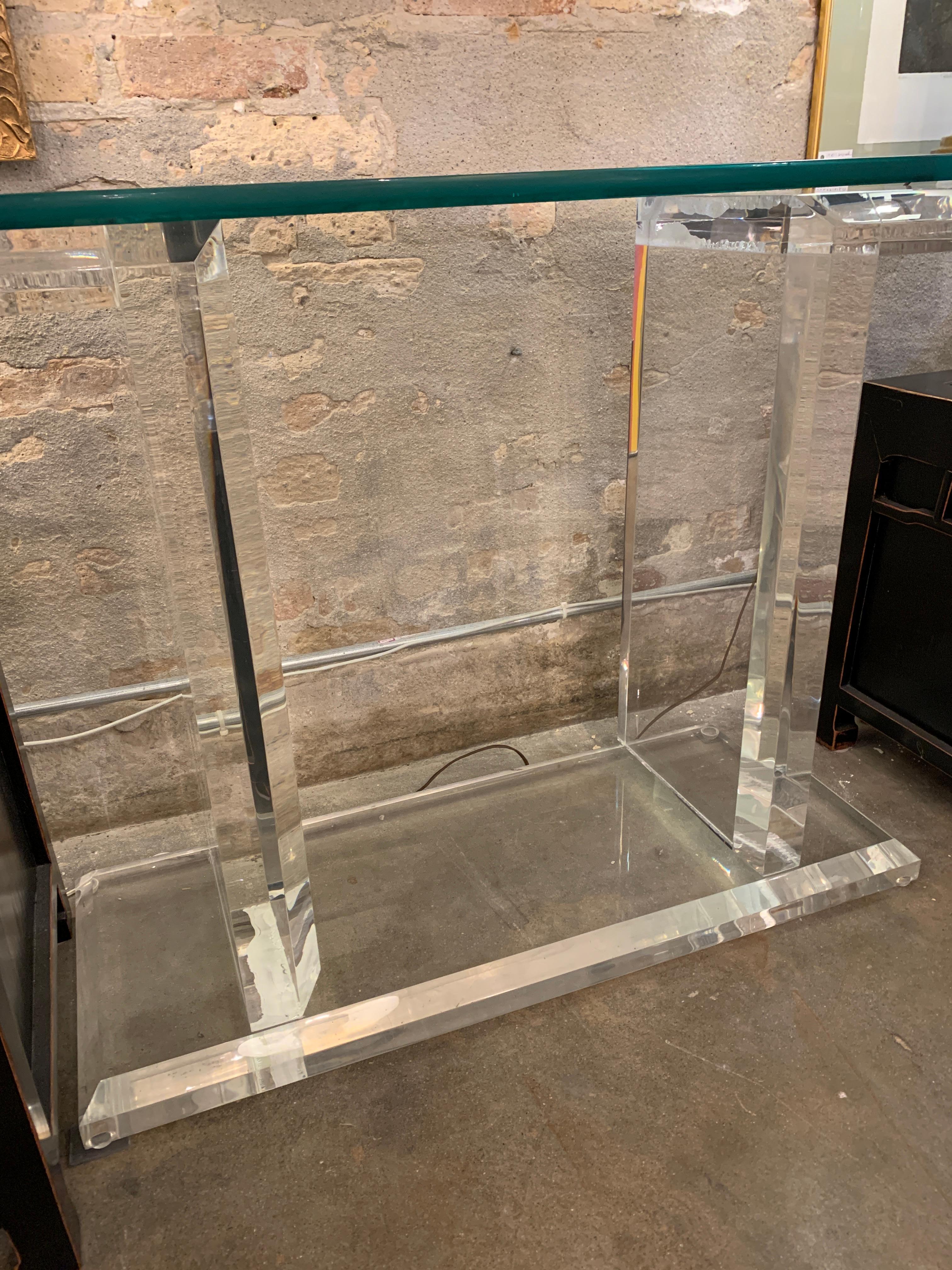 Lucite and Glass Console For Sale 4