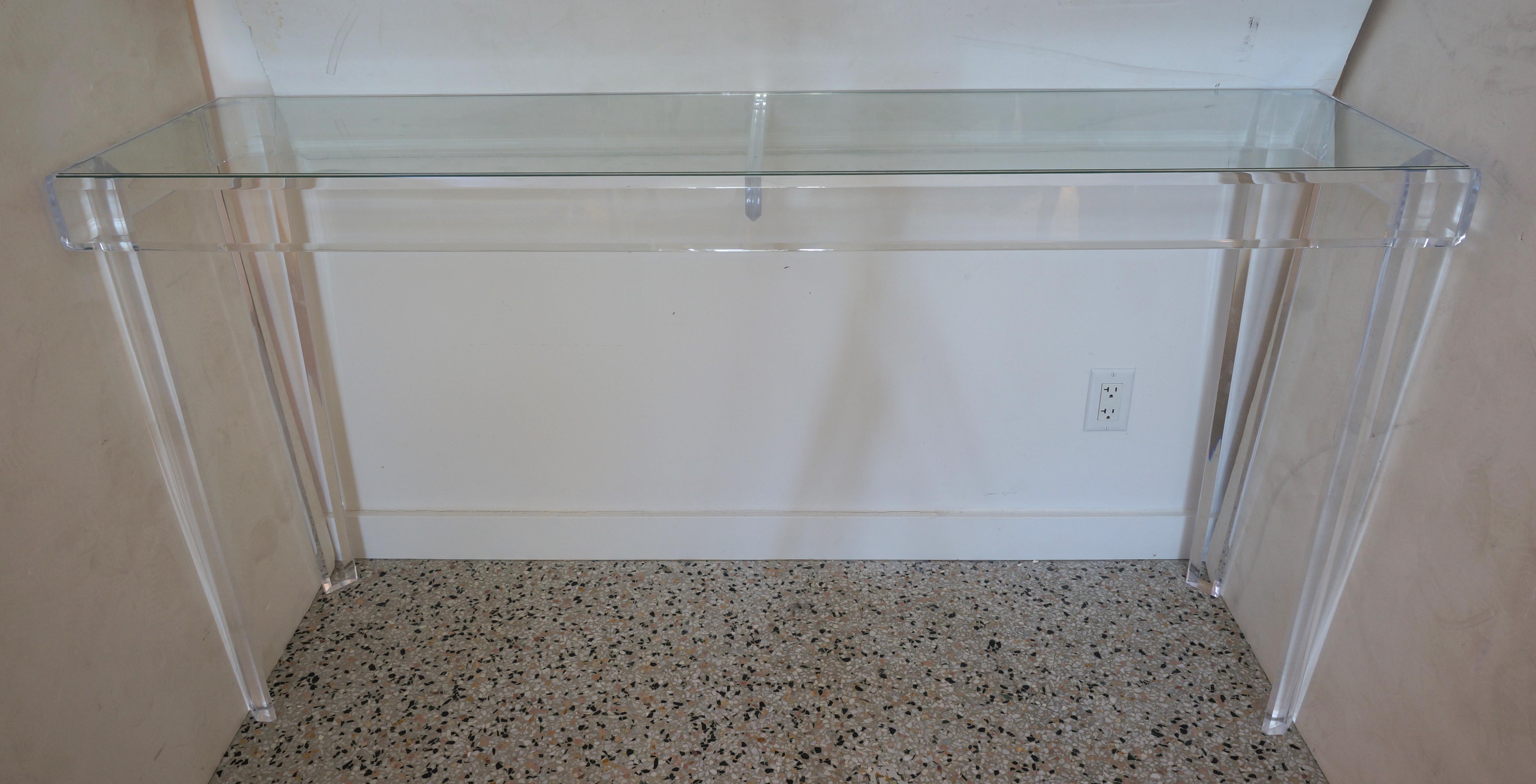 Modern Lucite and Glass Console Table  For Sale