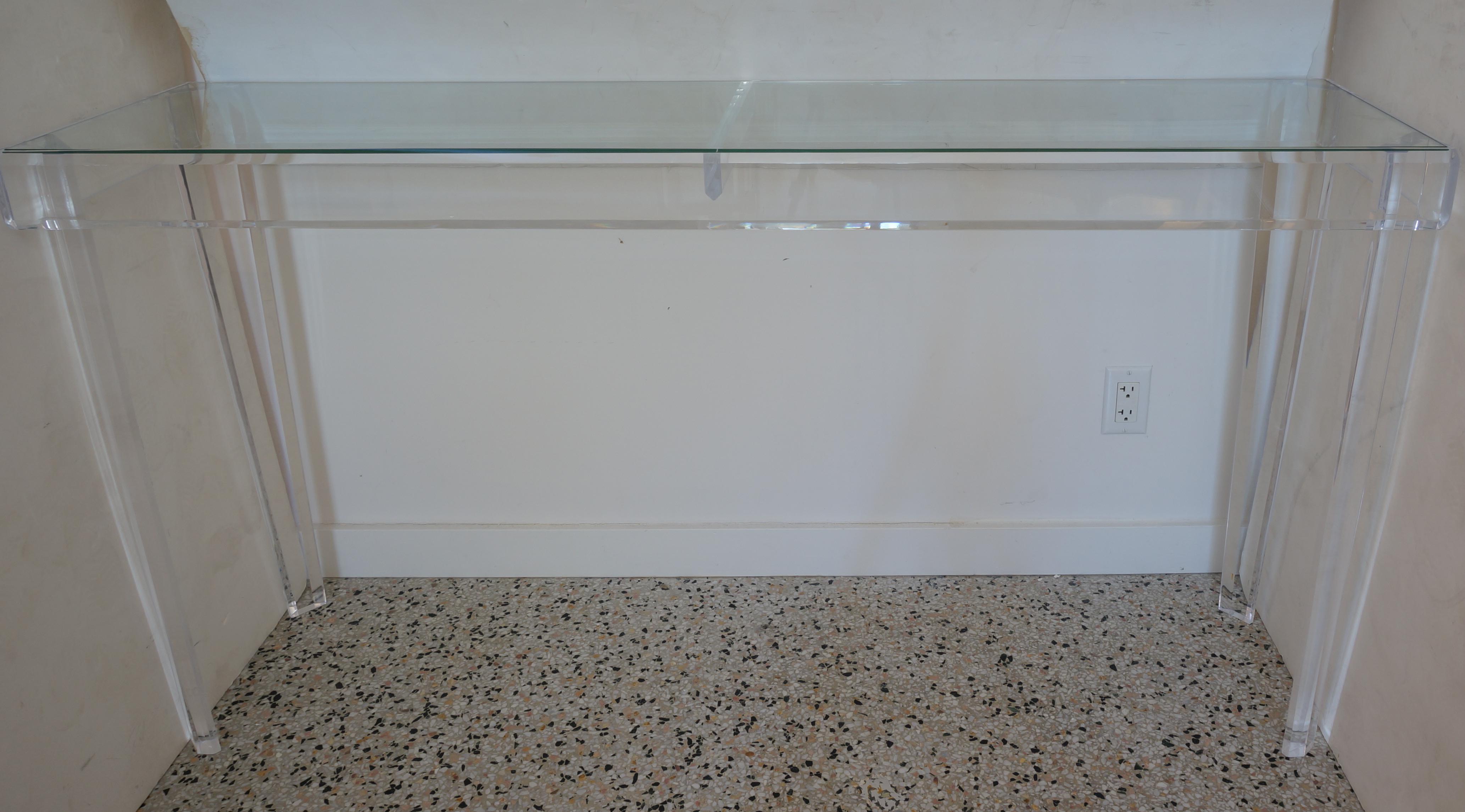 American Lucite and Glass Console Table  For Sale