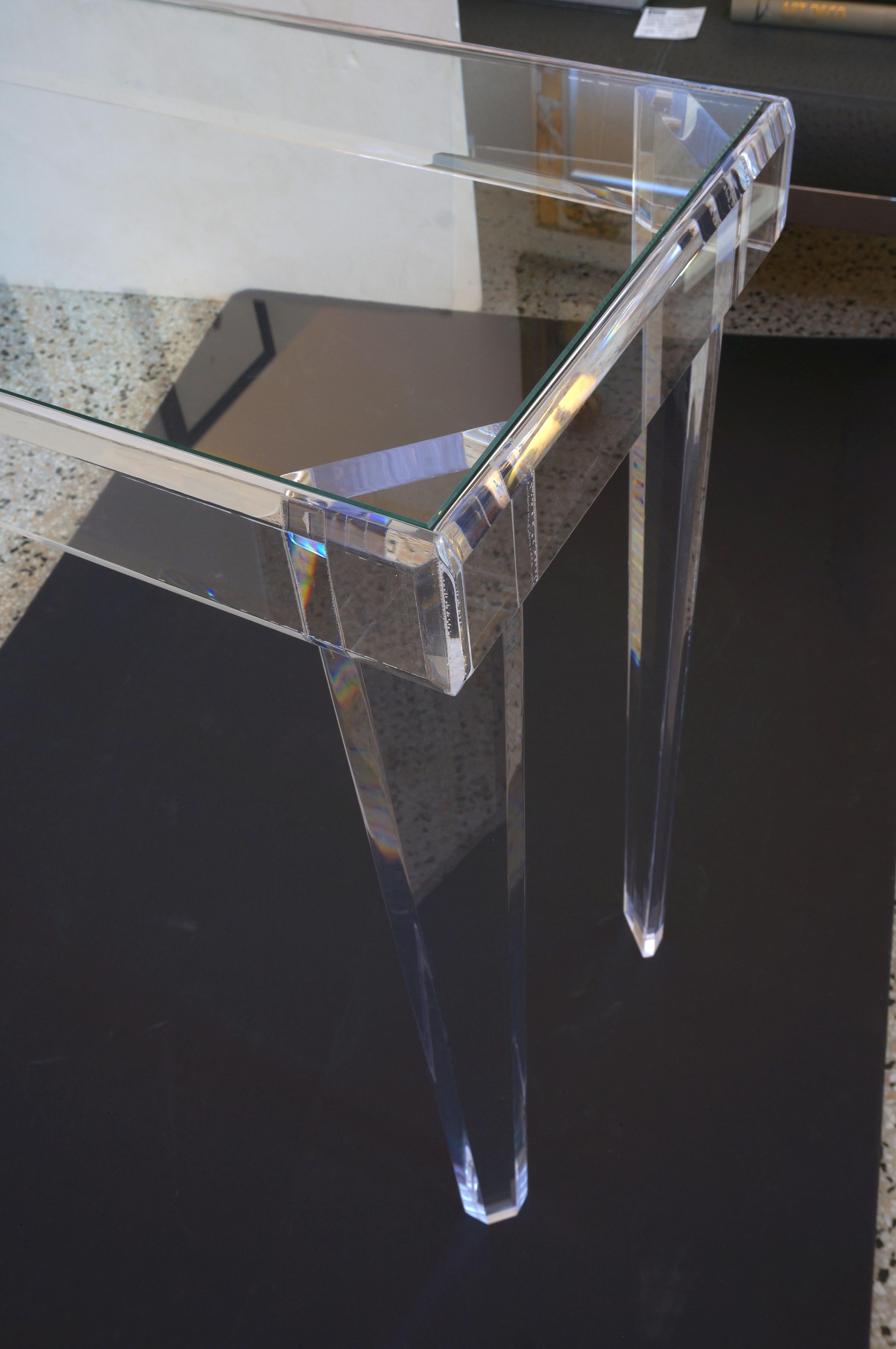 Hand-Crafted Lucite and Glass Console Table  For Sale