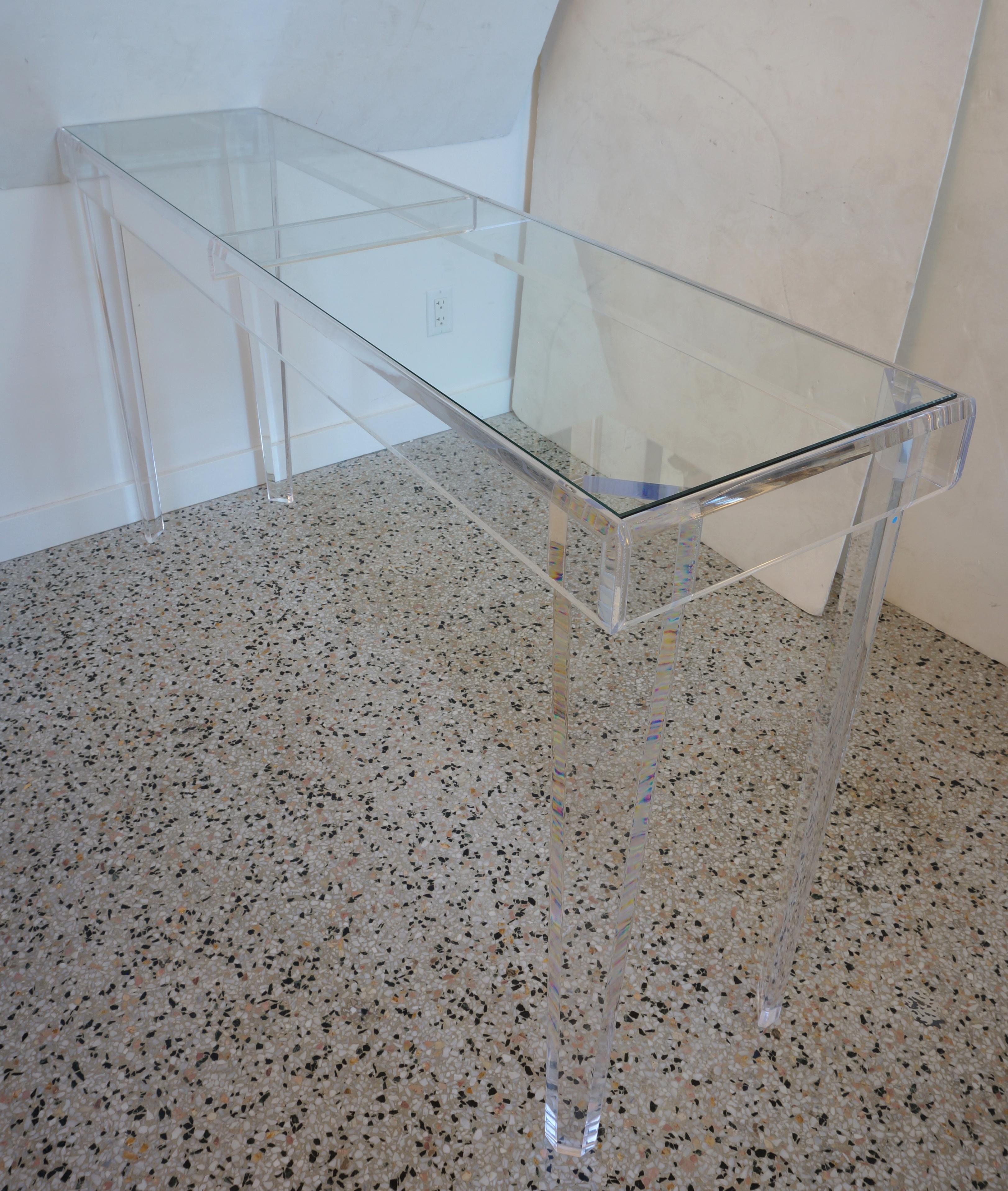 Lucite and Glass Console Table  In Good Condition For Sale In West Palm Beach, FL