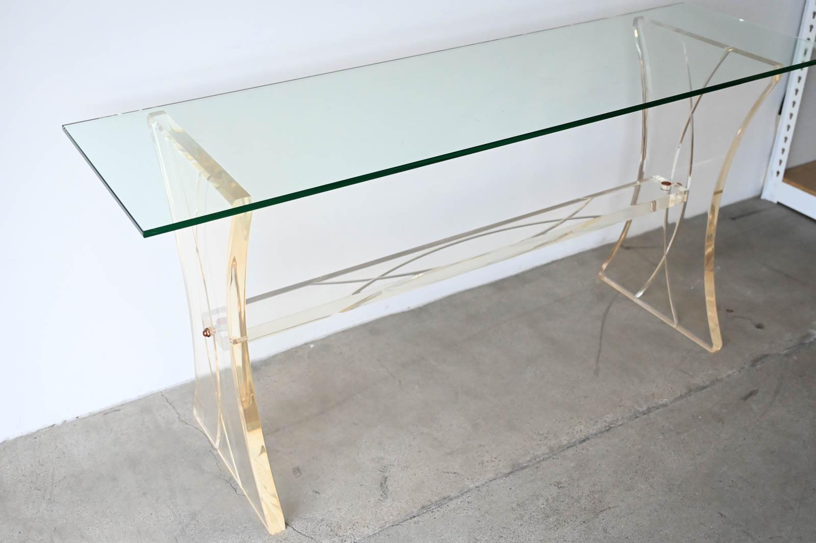 Lucite and Glass Console Table, ca. 1980 For Sale 4