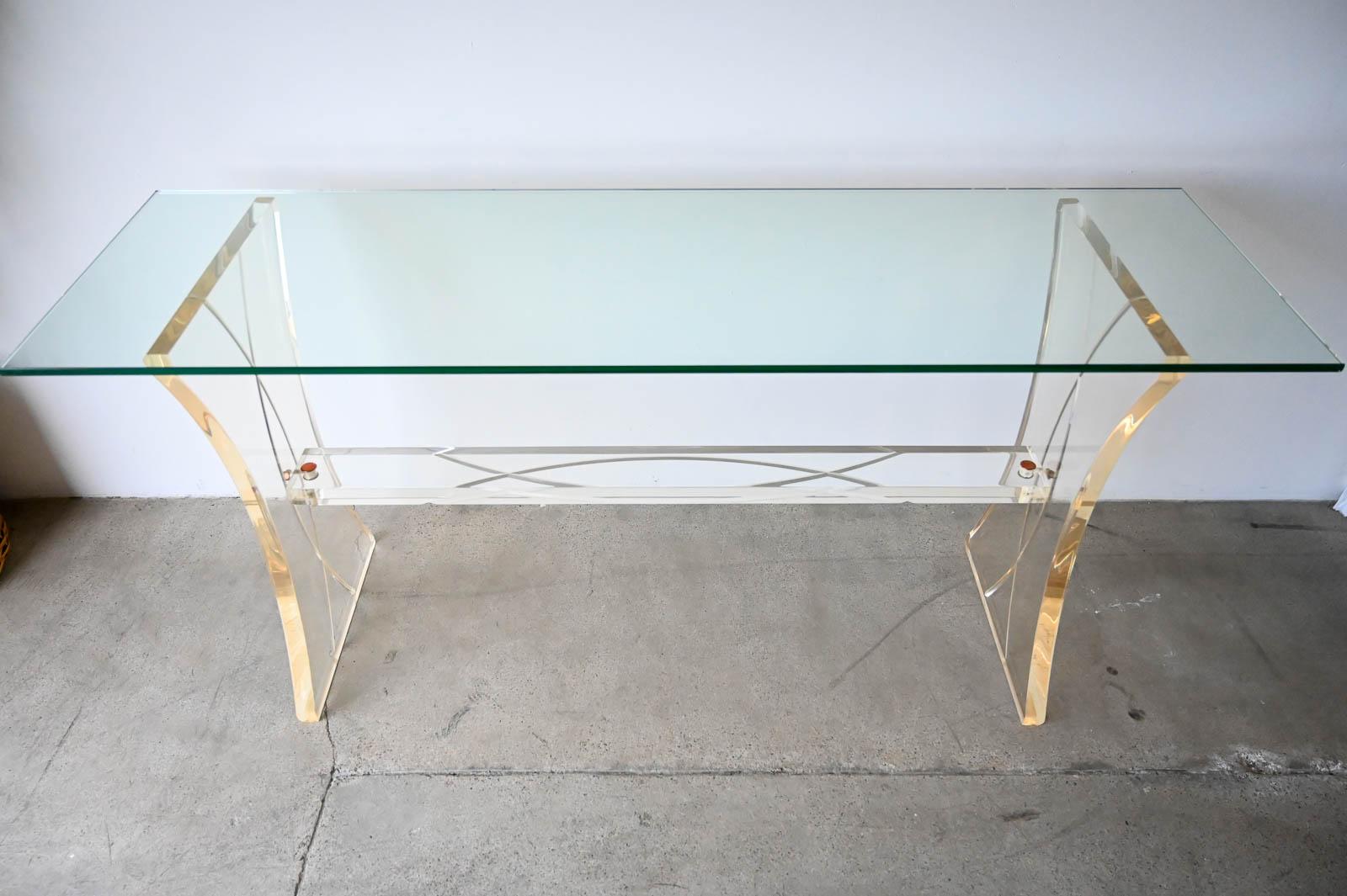 American Lucite and Glass Console Table, ca. 1980 For Sale