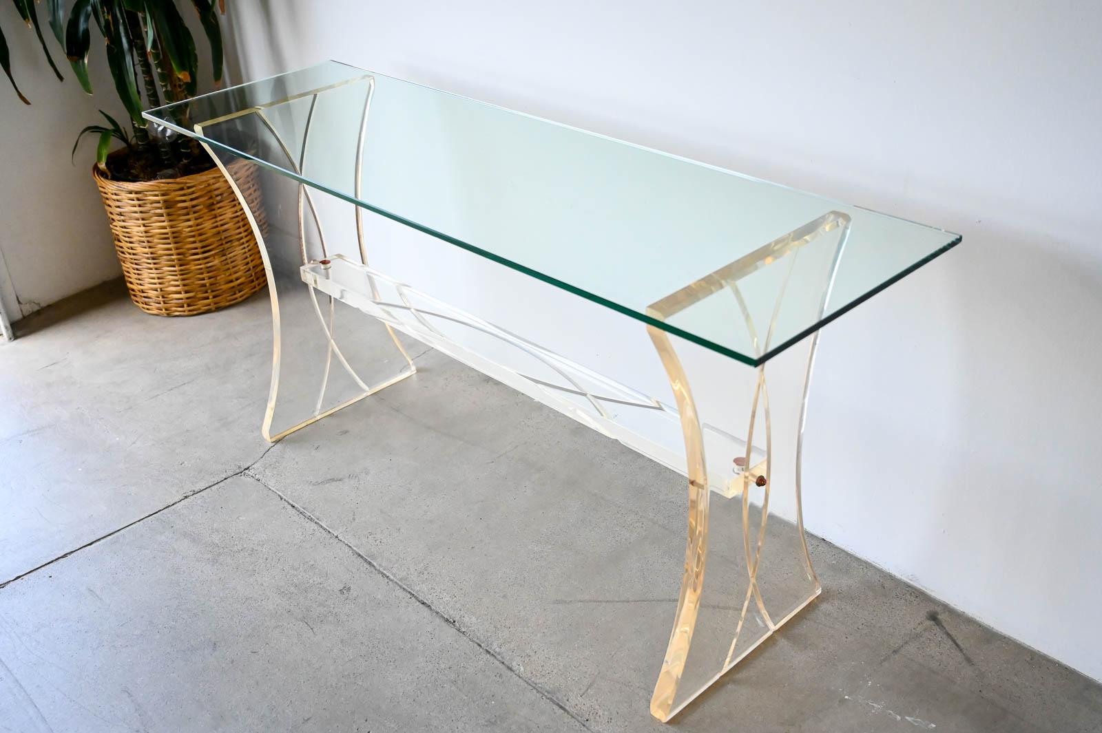 Lucite and Glass Console Table, ca. 1980 For Sale 1