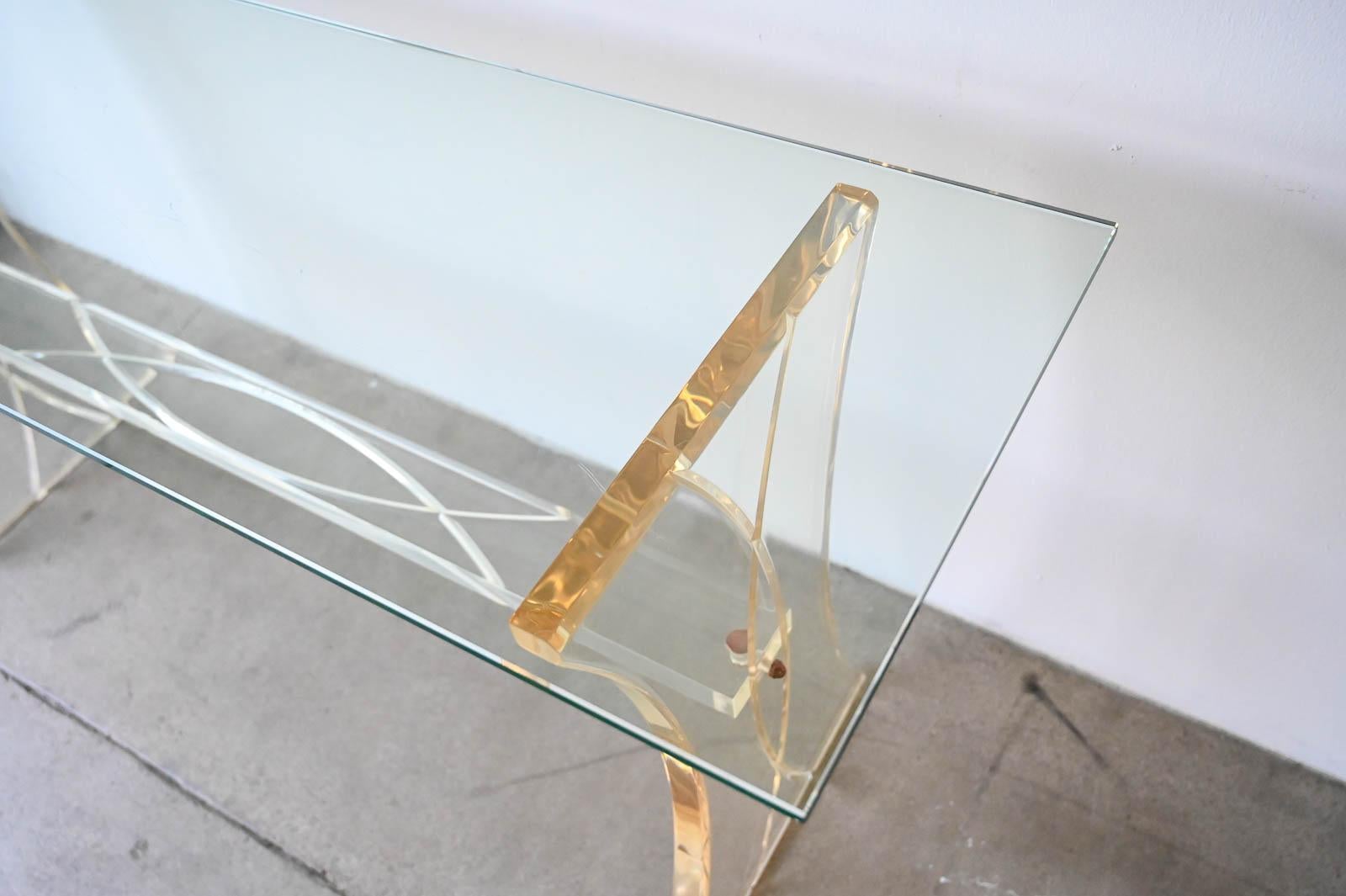 Lucite and Glass Console Table, ca. 1980 For Sale 2