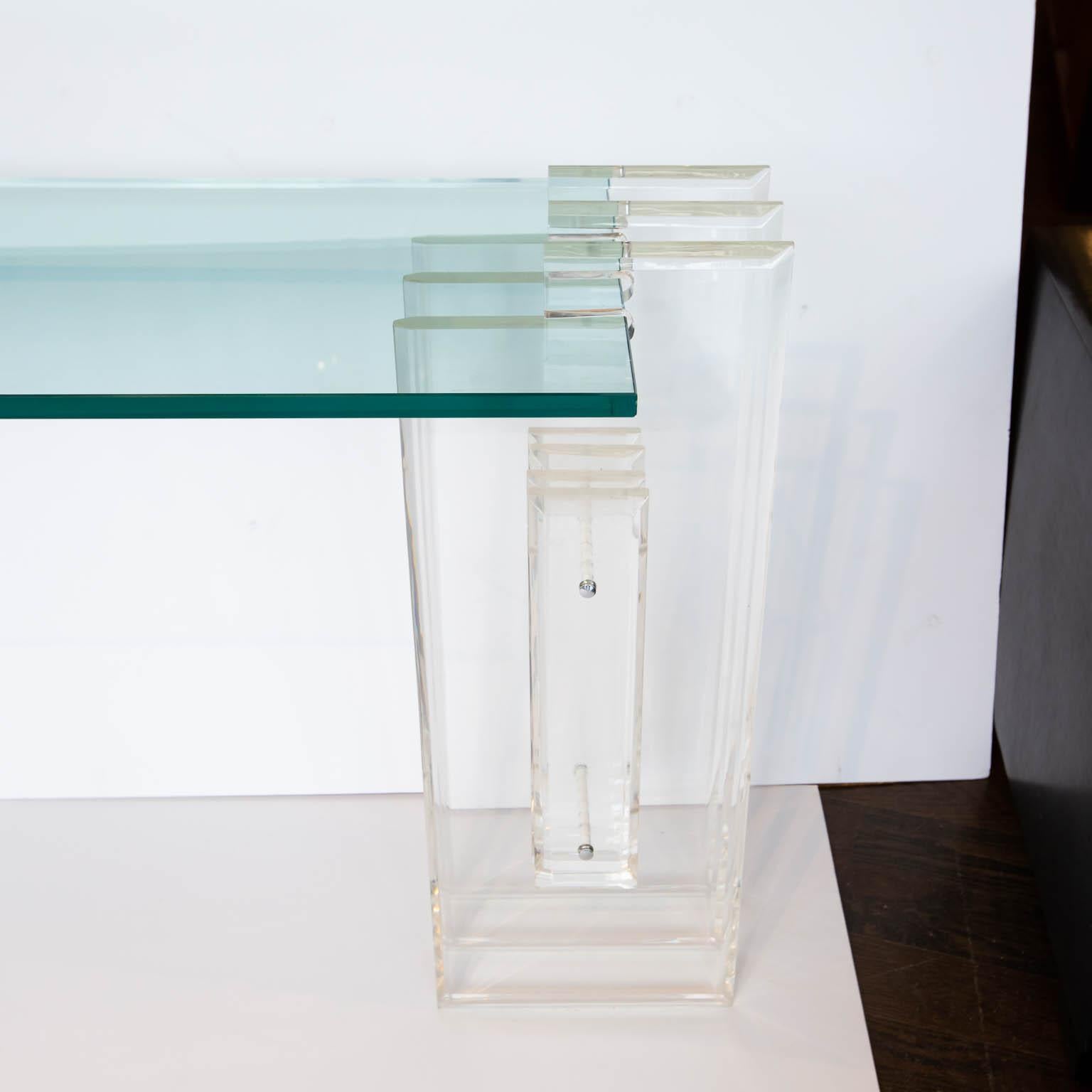 Lucite and Glass Console Table 2