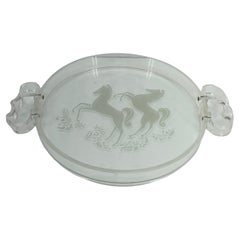 Used Lucite and Glass Equestrian Barware Tray