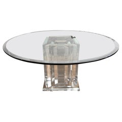 Lucite and Glass Nine-Pillar Glass Dining Room Table