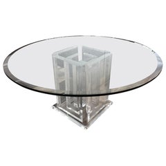 Lucite and Glass Nine-Pillar Glass Dining Room Table