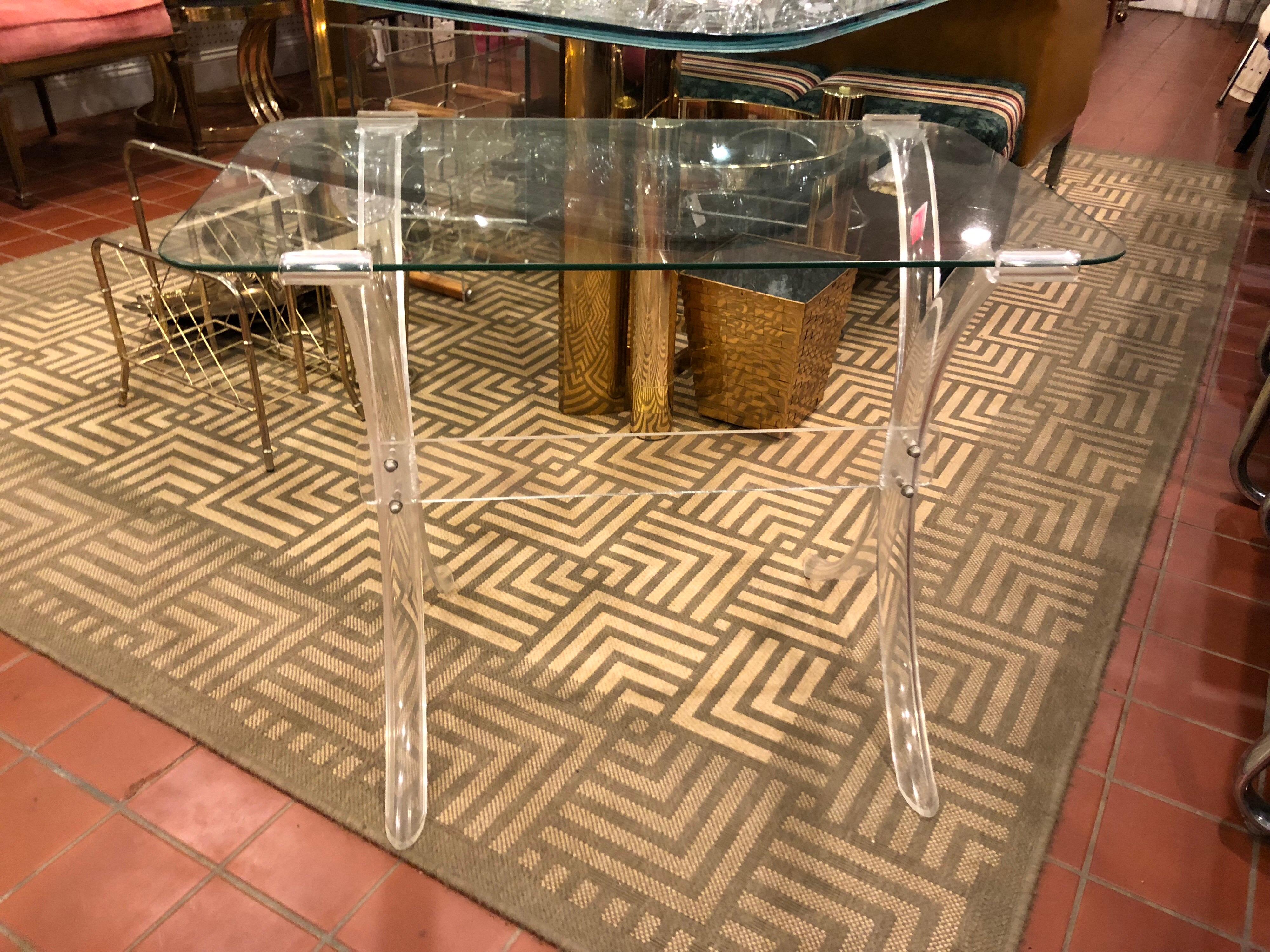 Mid-Century Modern Lucite and Glass Side Table