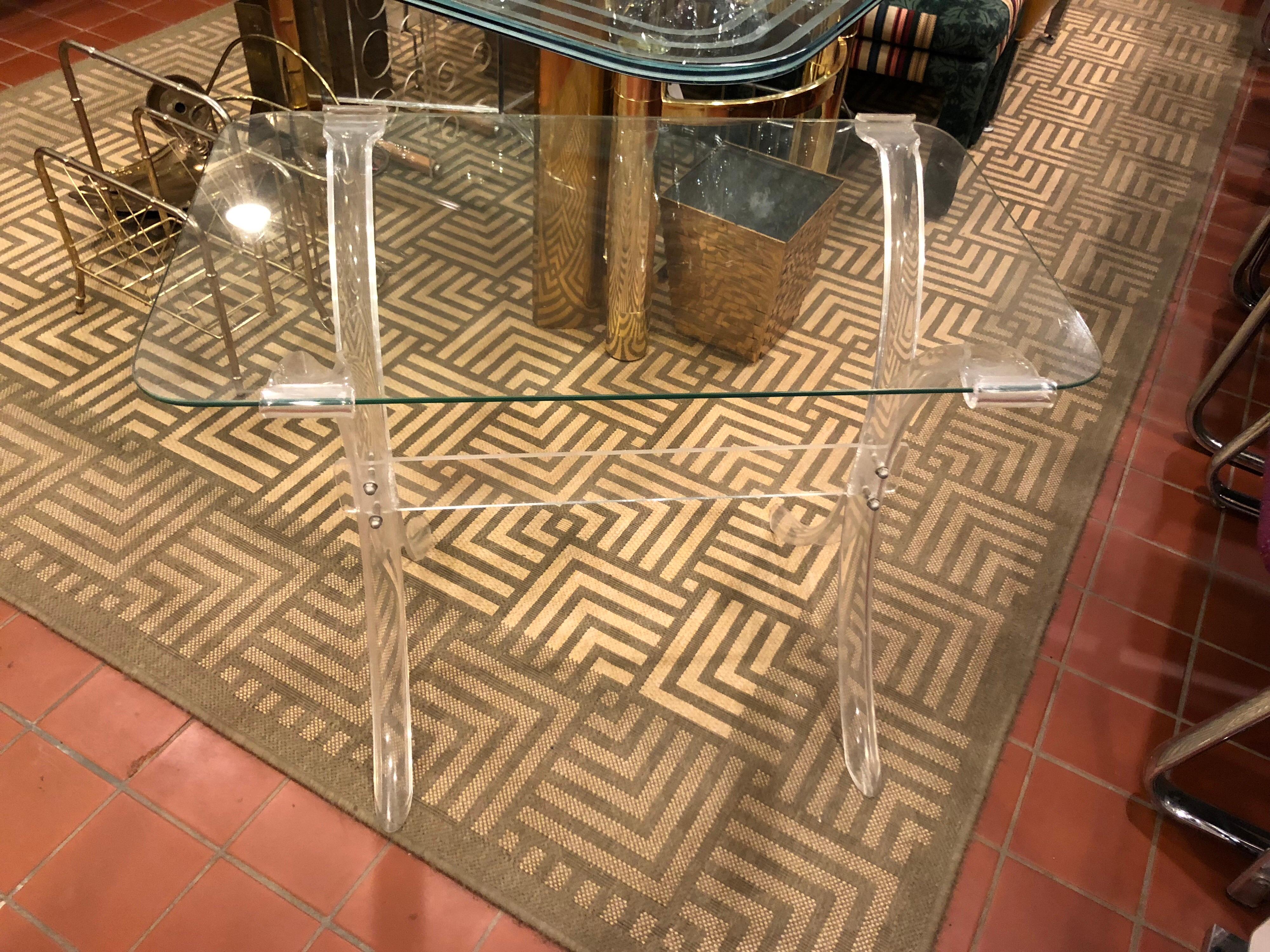 American Lucite and Glass Side Table