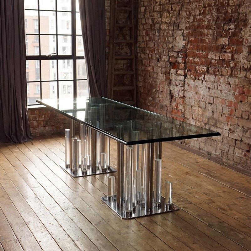 Large Vintage Lucite and Glass 'Skyscraper' Dining Table by Charles Hollis Jones 5