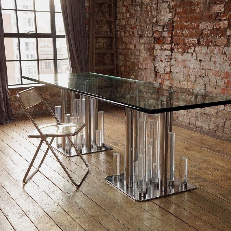 Large Vintage Lucite and Glass 'Skyscraper' Dining Table by Charles Hollis Jones 7