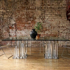 Large Vintage Lucite and Glass 'Skyscraper' Dining Table by Charles Hollis Jones
