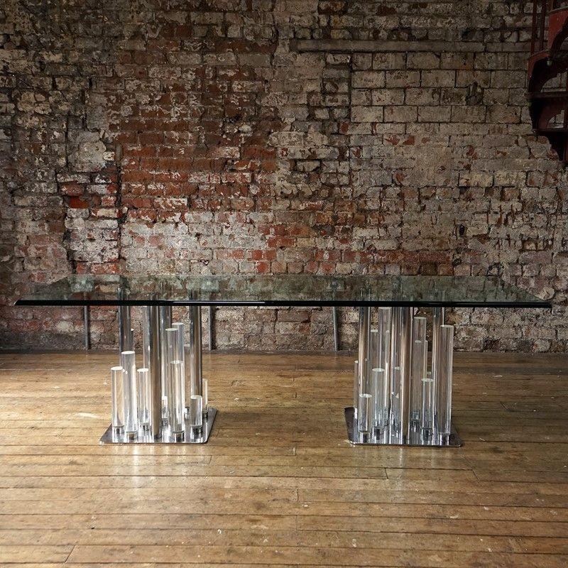 American Large Vintage Lucite and Glass 'Skyscraper' Dining Table by Charles Hollis Jones
