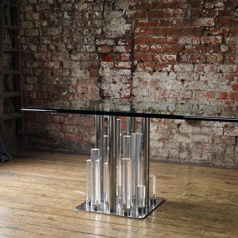 Large Vintage Lucite and Glass 'Skyscraper' Dining Table by Charles Hollis Jones In Good Condition In Bristol, GB