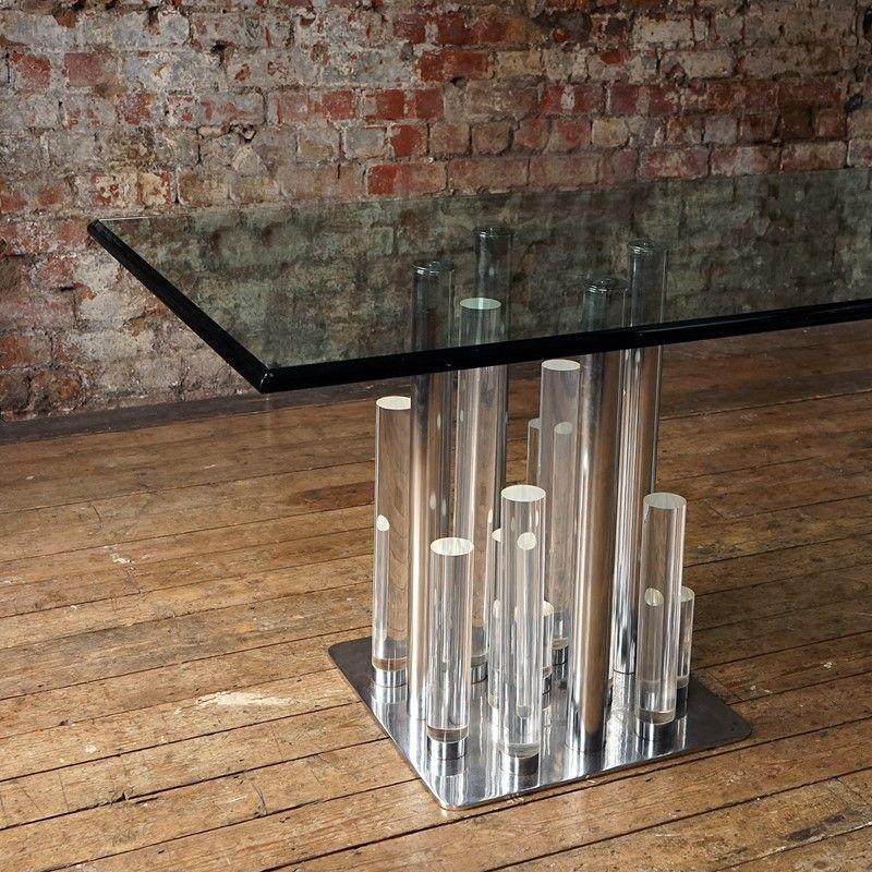 Large Vintage Lucite and Glass 'Skyscraper' Dining Table by Charles Hollis Jones 1