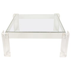 Lucite and Glass Square Cocktail Table