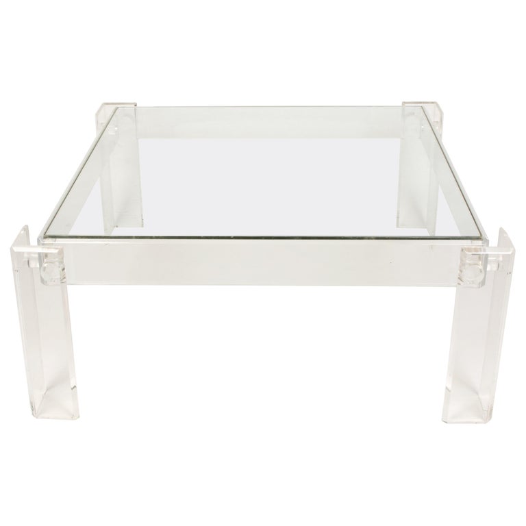 Lucite and Glass Square Cocktail Table at 1stDibs