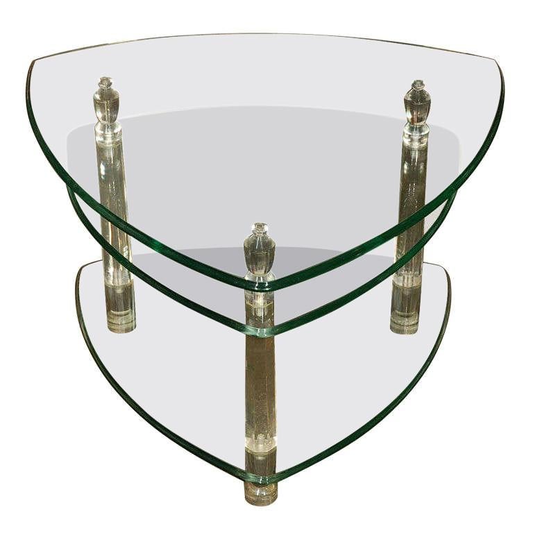 Lucite And Glass Tiered Table