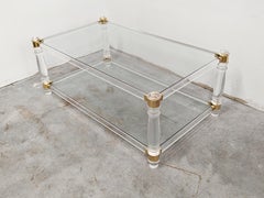 Lucite and Gold-Plated Coffee Table Attributed to Charles Hollis Jones, USA