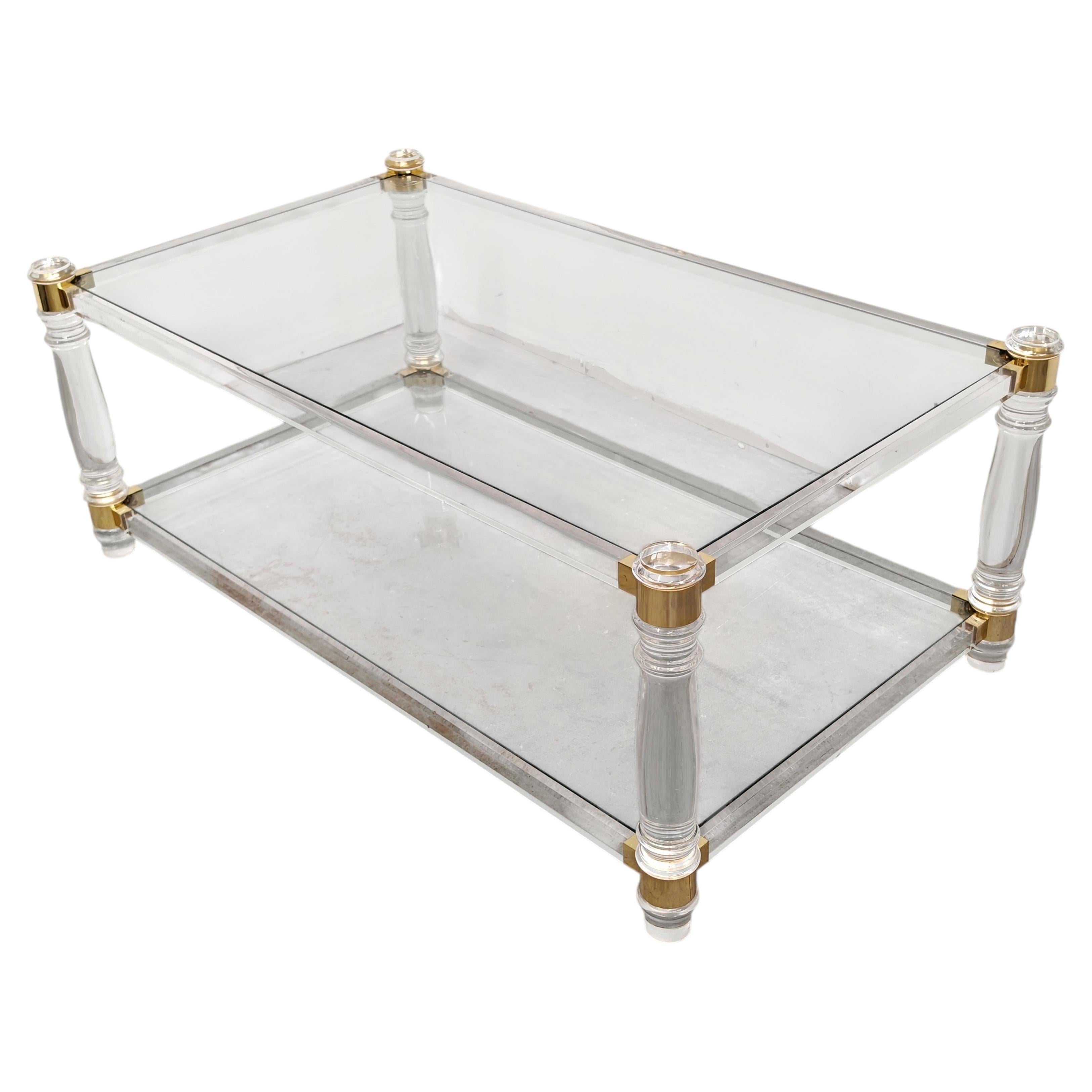 Lucite and Gold-Plated Coffee Table Attributed to Charles Hollis Jones, USA