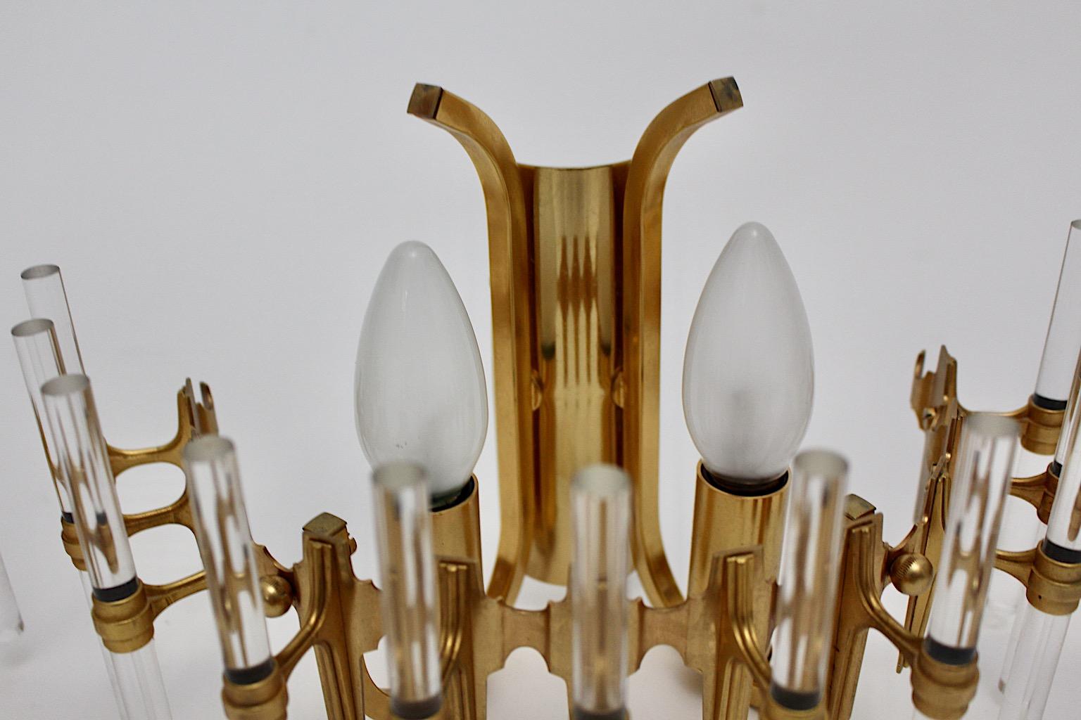 Lucite and Golden Metal Modern Vintage Three Sconces or Wall Lights 1980s, Italy For Sale 5