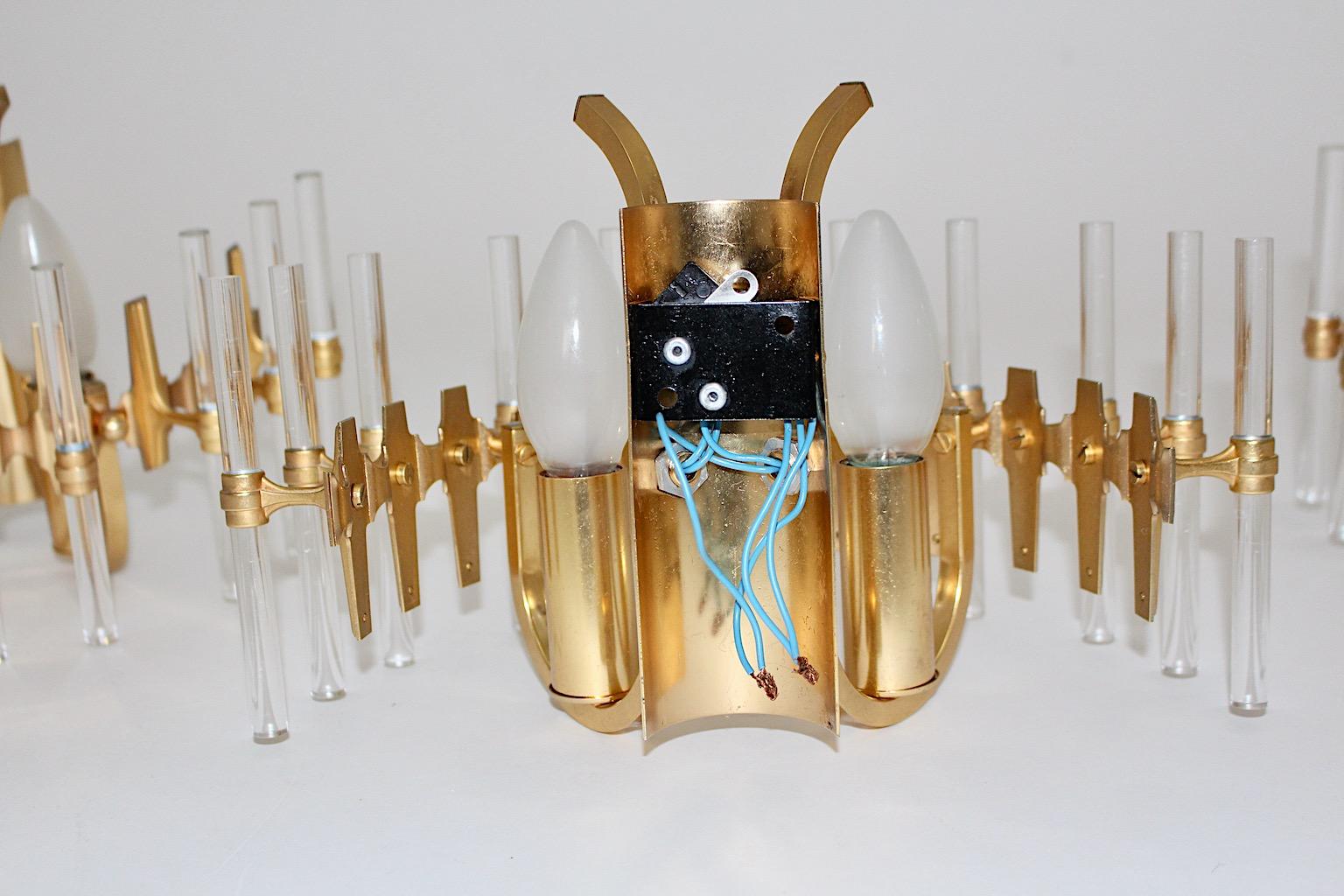 Lucite and Golden Metal Modern Vintage Three Sconces or Wall Lights 1980s, Italy For Sale 9