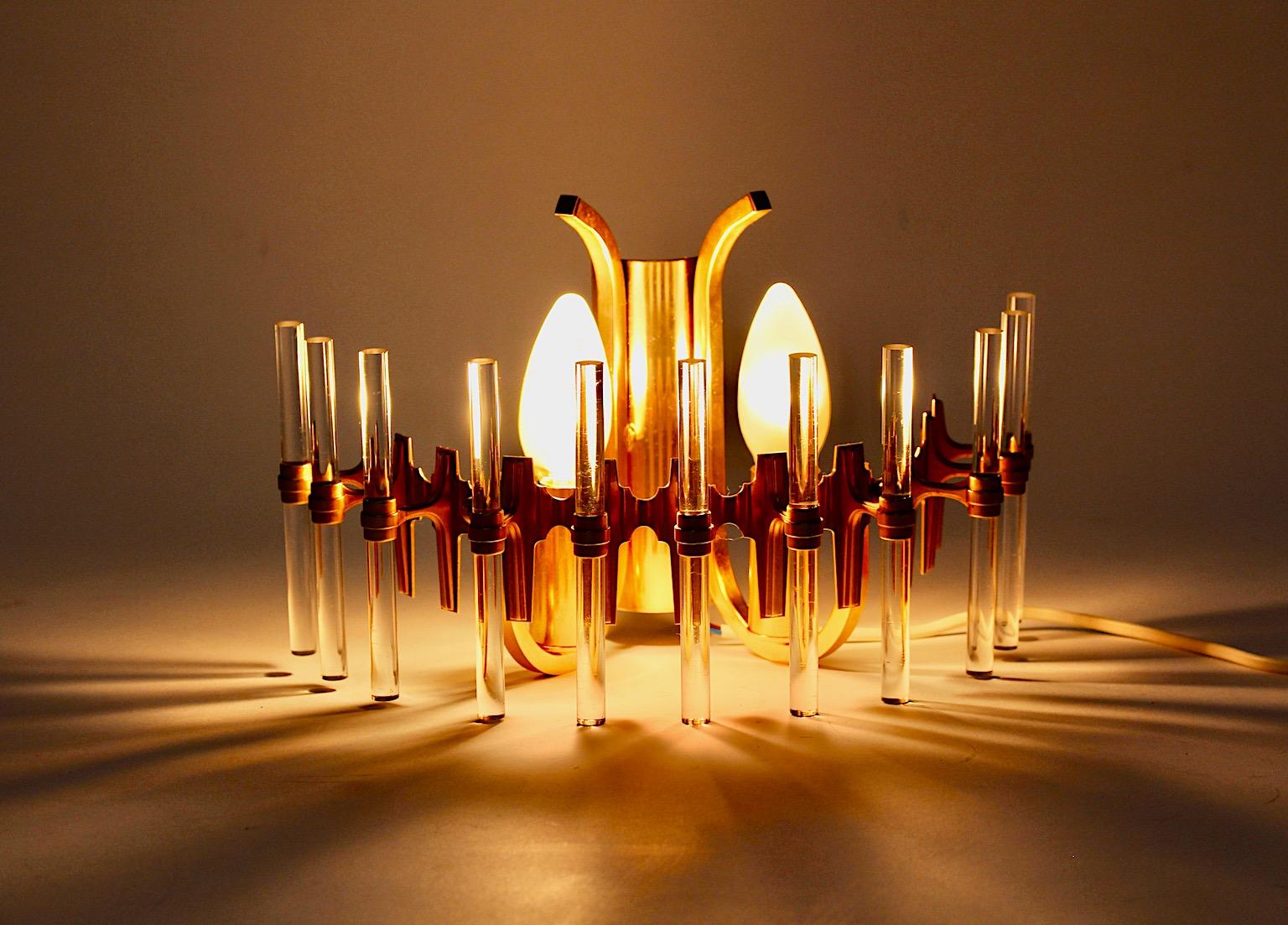 Lucite and Golden Metal Modern Vintage Three Sconces or Wall Lights 1980s, Italy For Sale 2