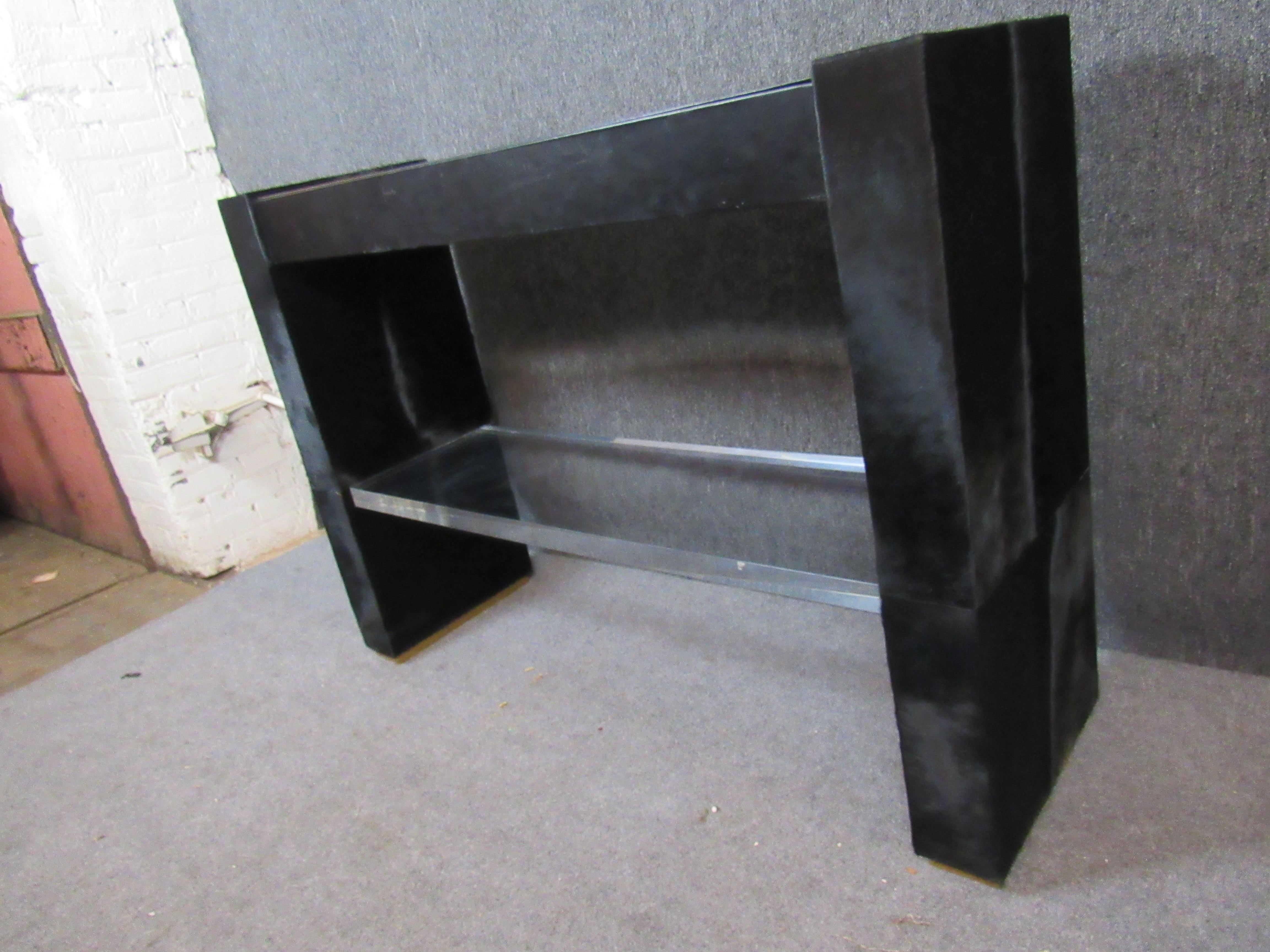 Post-Modern Lucite and Horsehide Console Desk For Sale