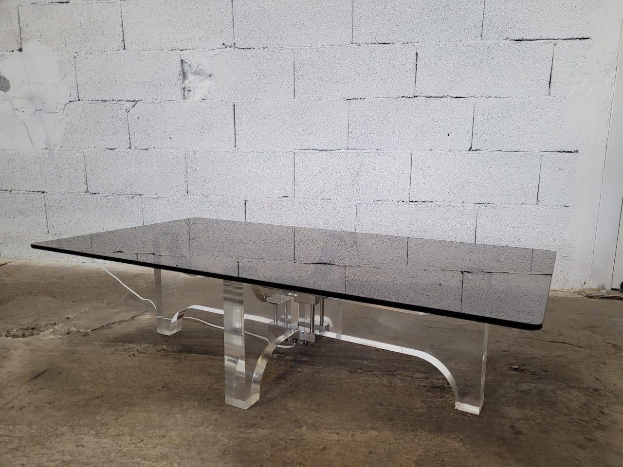 Modern Lucite and Illuminated Metal Coffee Table by Philippe Jean, France, 1970s For Sale