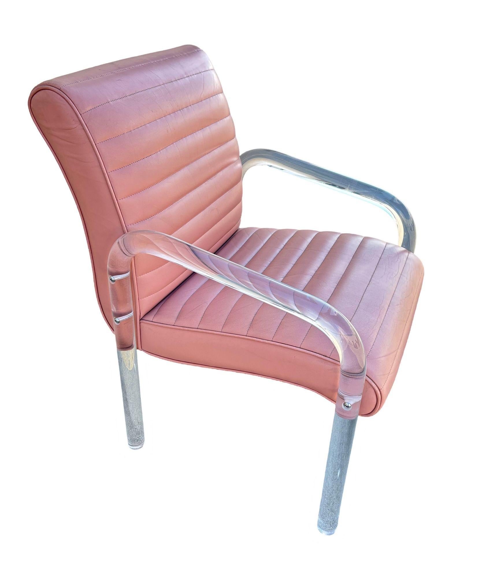 Lucite- und Leder-Loungesessel von Leon Frost, signiert (Moderne) im Angebot