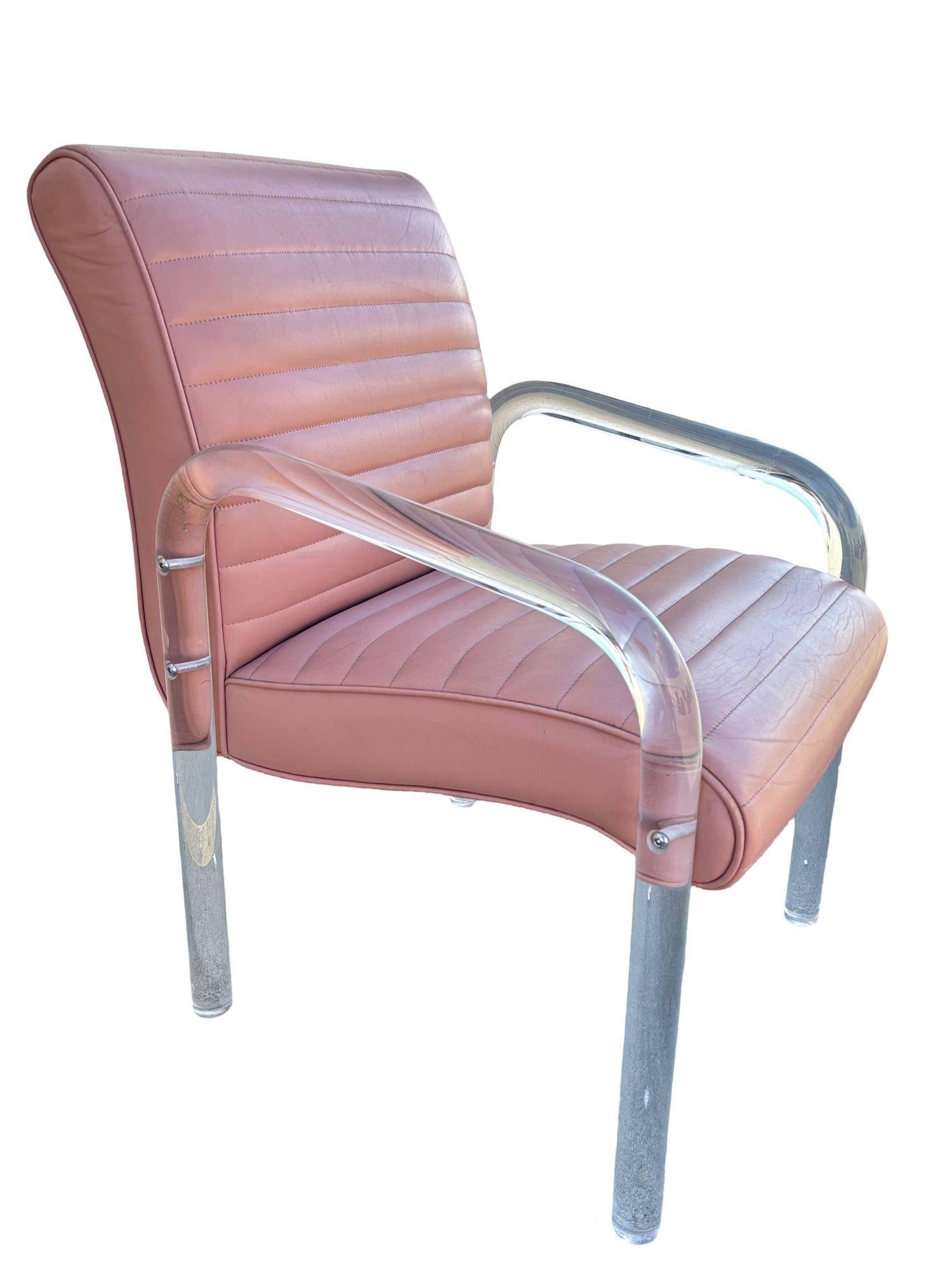 Lucite- und Leder-Loungesessel von Leon Frost, signiert im Angebot 3