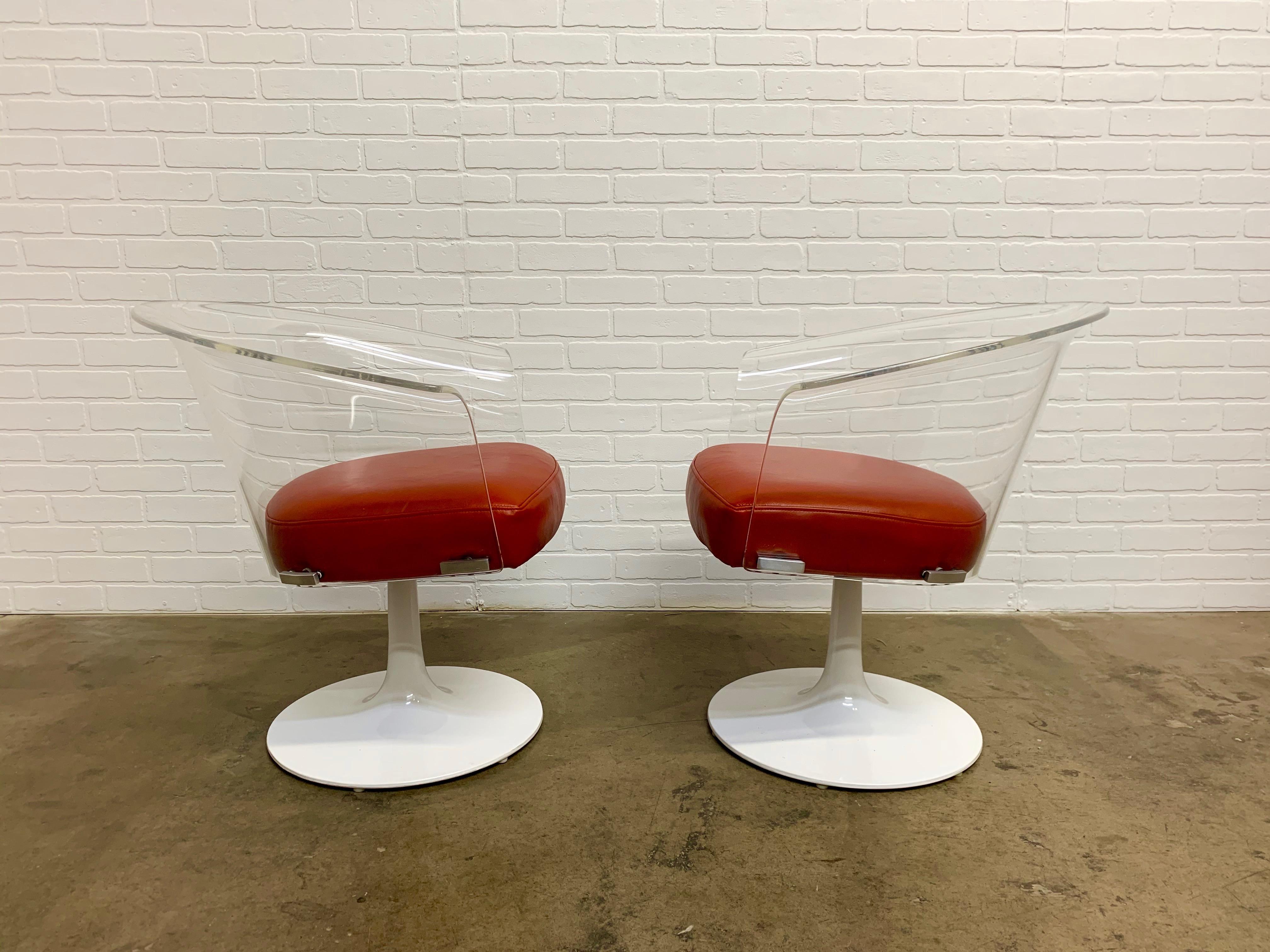 Lucite and Leather Space Age Chairs In Good Condition For Sale In Denton, TX