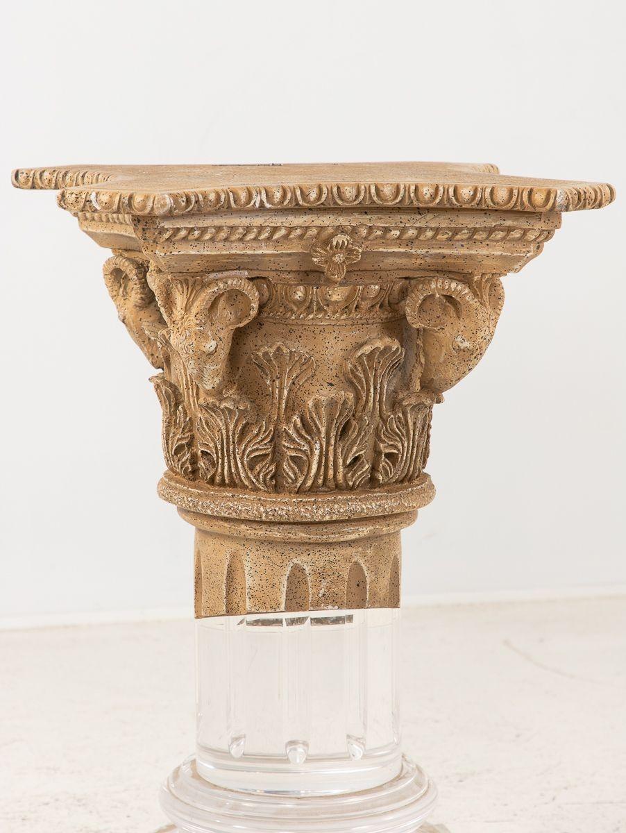 French Lucite and Limestone Column or Pedestal For Sale