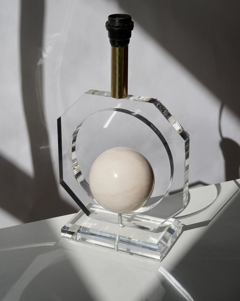 Italian Lucite and Marble Table Lamp For Sale