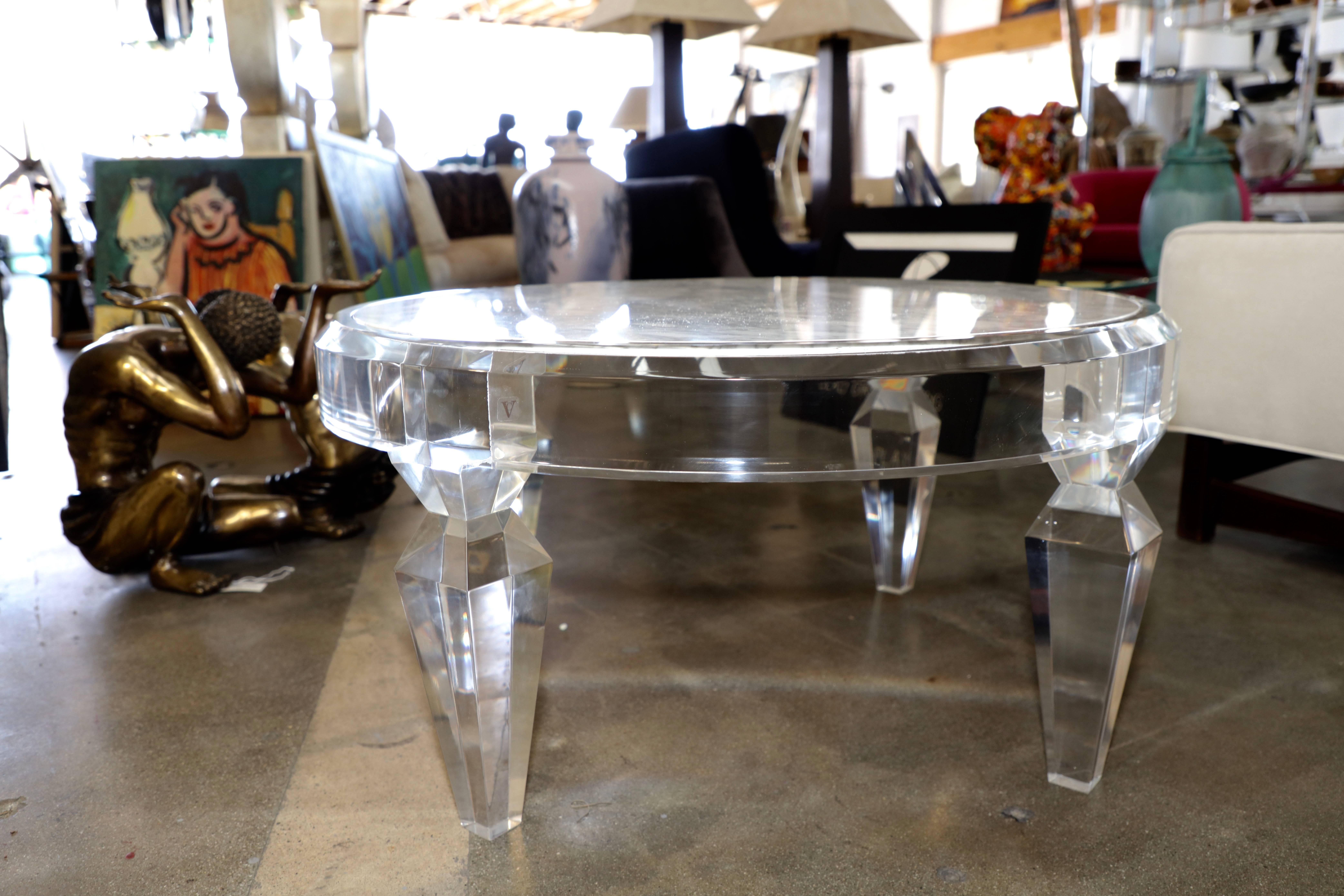 American Lucite and Marble-Top Coffee Table