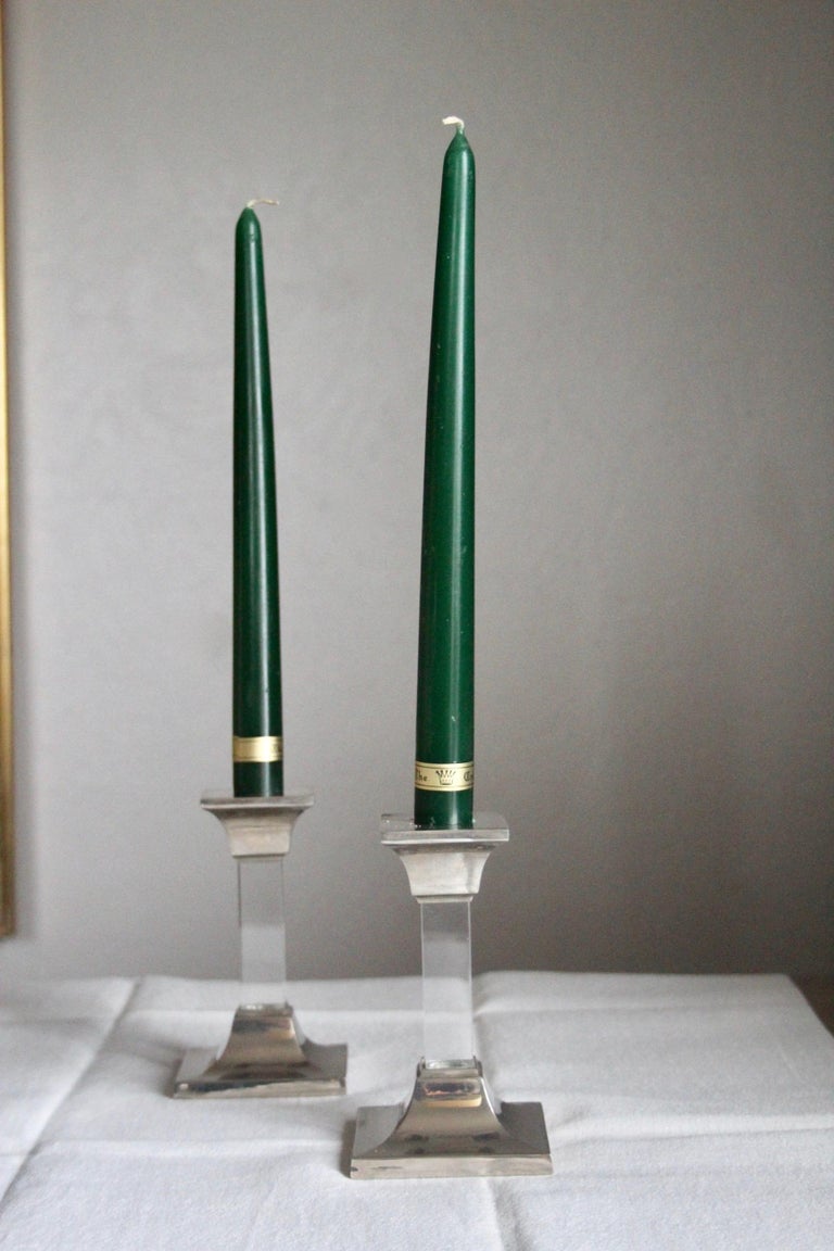Lucite and Metal Pair of Candlestick For Sale at 1stDibs