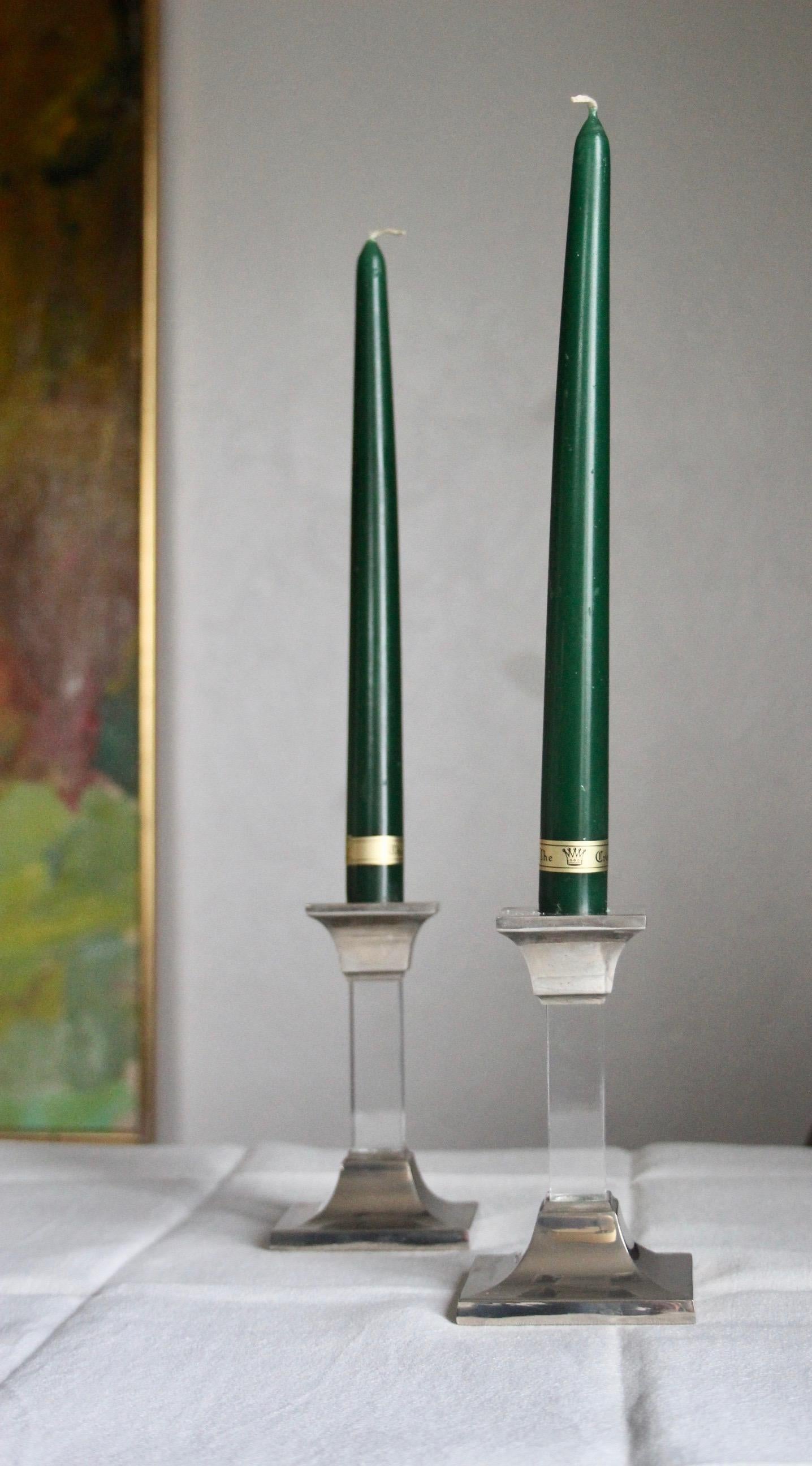 Lucite and Metal Pair of Candlestick In Good Condition In grand Lancy, CH