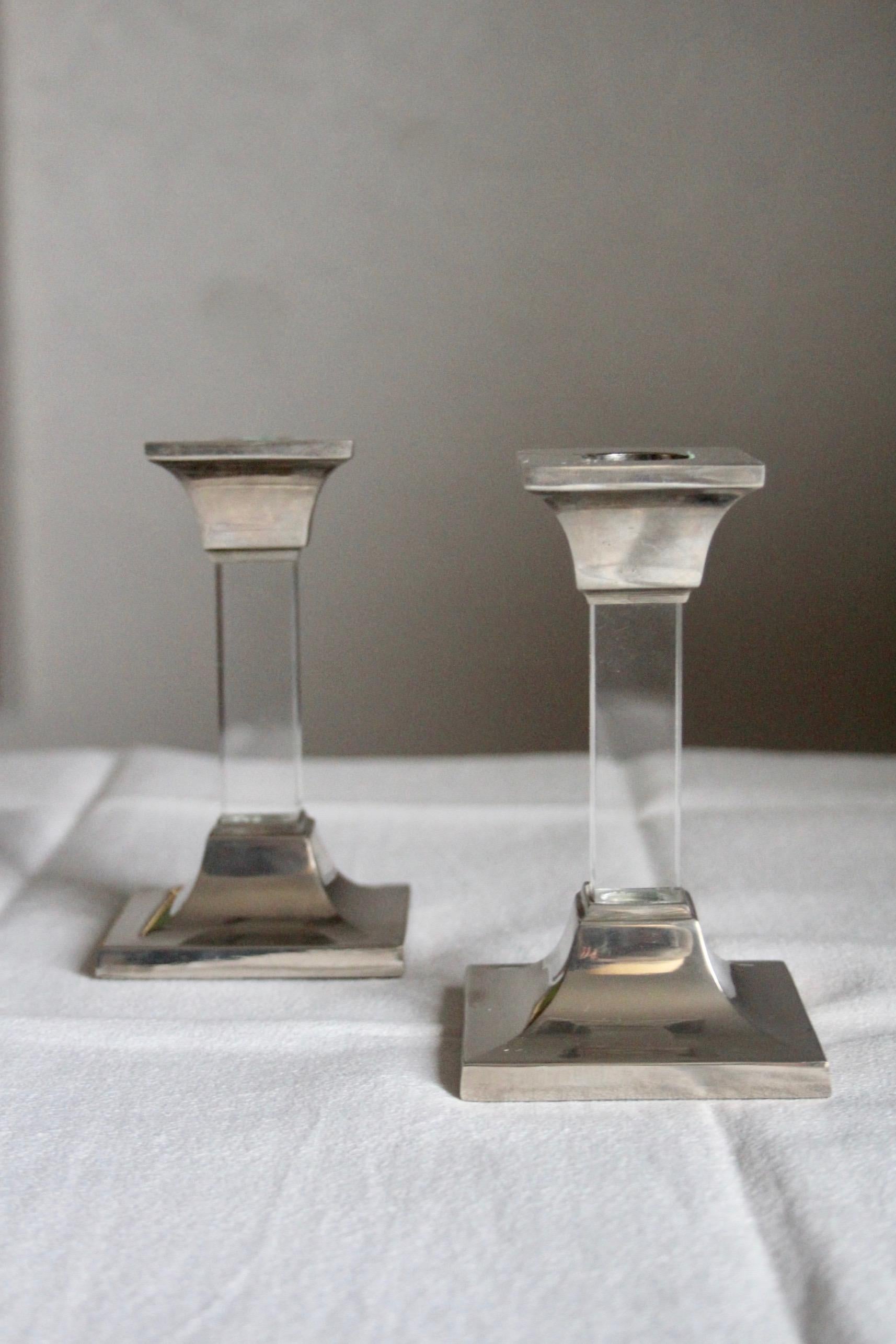 Lucite and Metal Pair of Candlestick 3