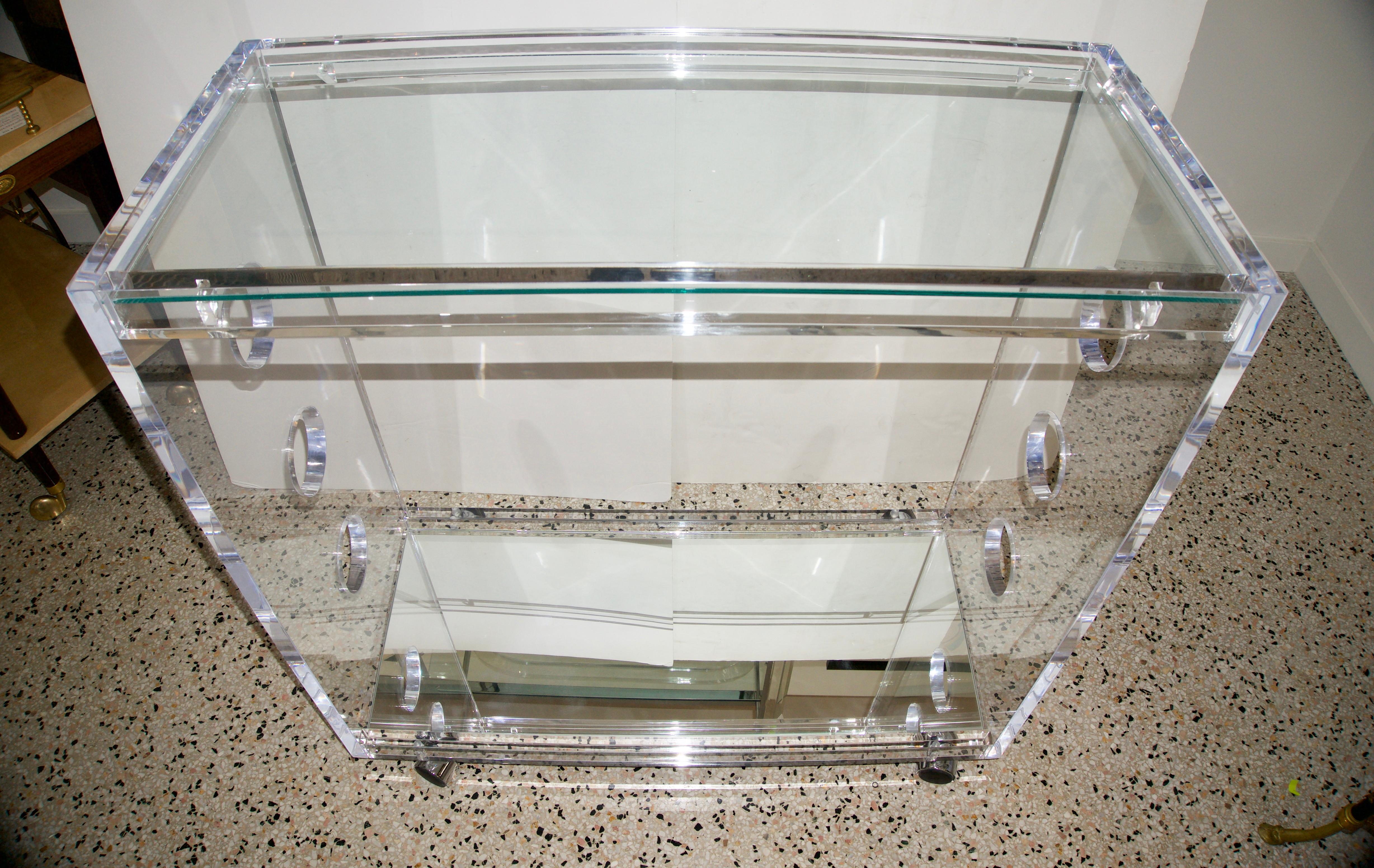 Contemporary Lucite and Mirror Bar Cart