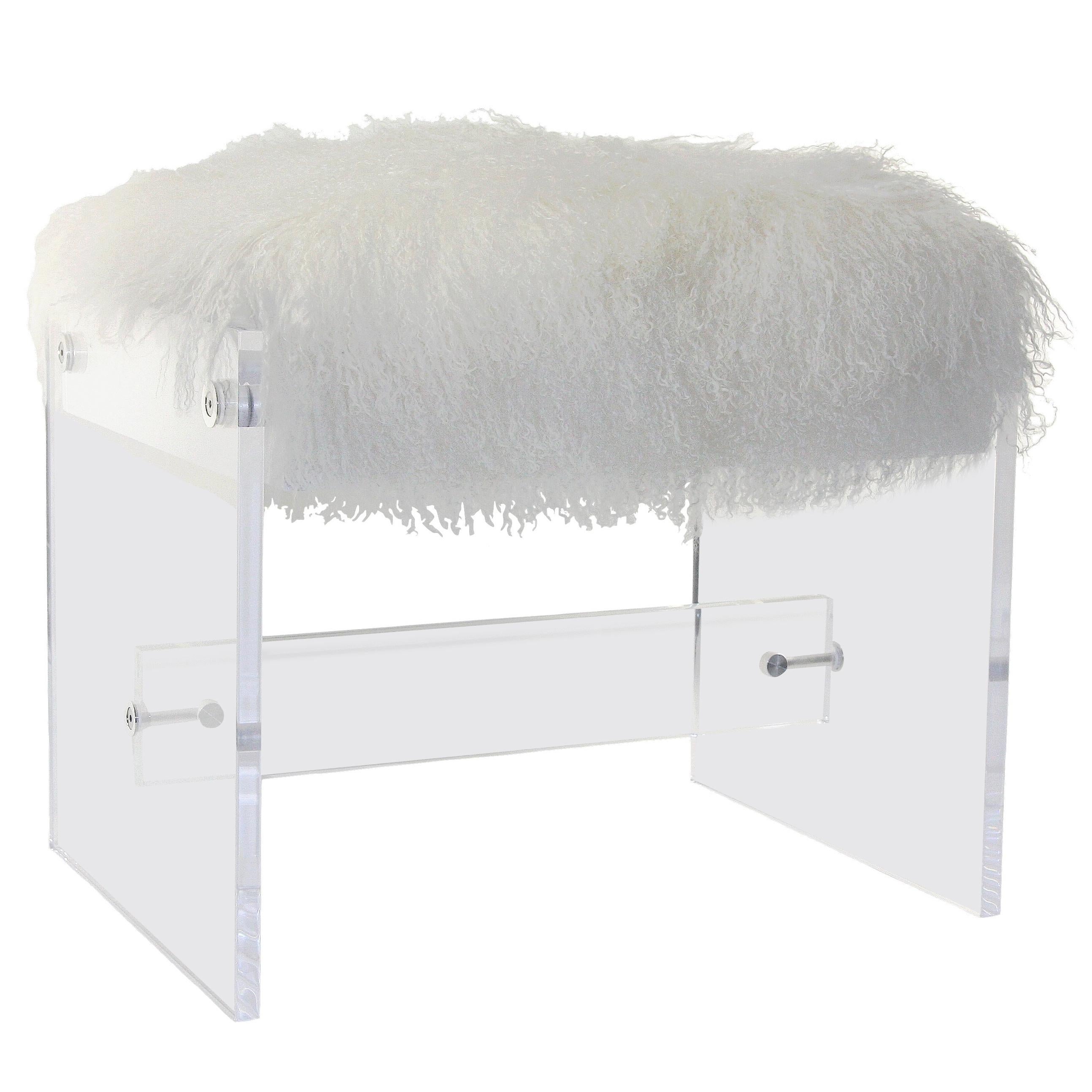 Lucite and Mongolian fur Bench For Sale